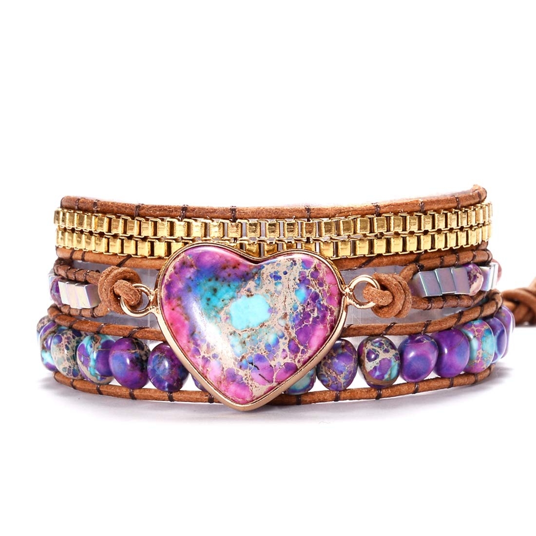 YGLINE Natural Stone Bracelet 3 Wraps Bracelet Handmade Boho Bracelet for Women Bracelet
