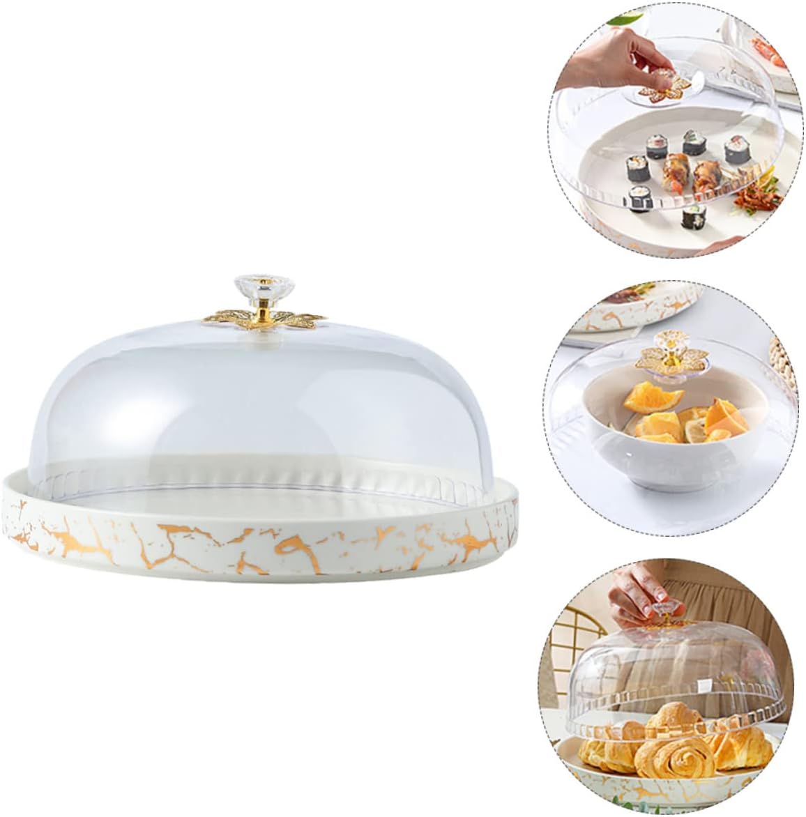 Ciieeo 1pc Ceramic Cake Plate Lid White Dessert Platter for Cakes Fruits Pastries Elegant Display Stand Dust Cover for Parties and Gatherings