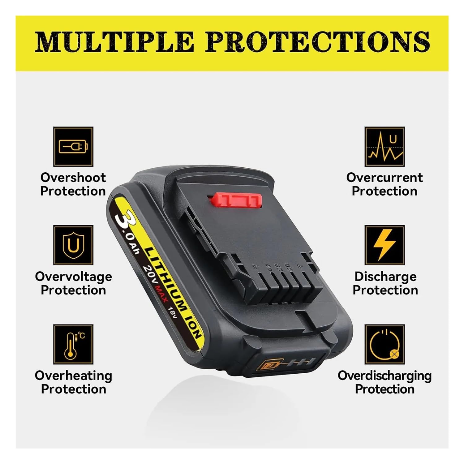Batteria sostitutiva agli ioni di litio MAX da 20 V compatibile for DeWalt DCB201 DCB204 DCB206 DCB207 - Capacità 3,0 Ah - Opzioni confezione 1/2/4(Red)