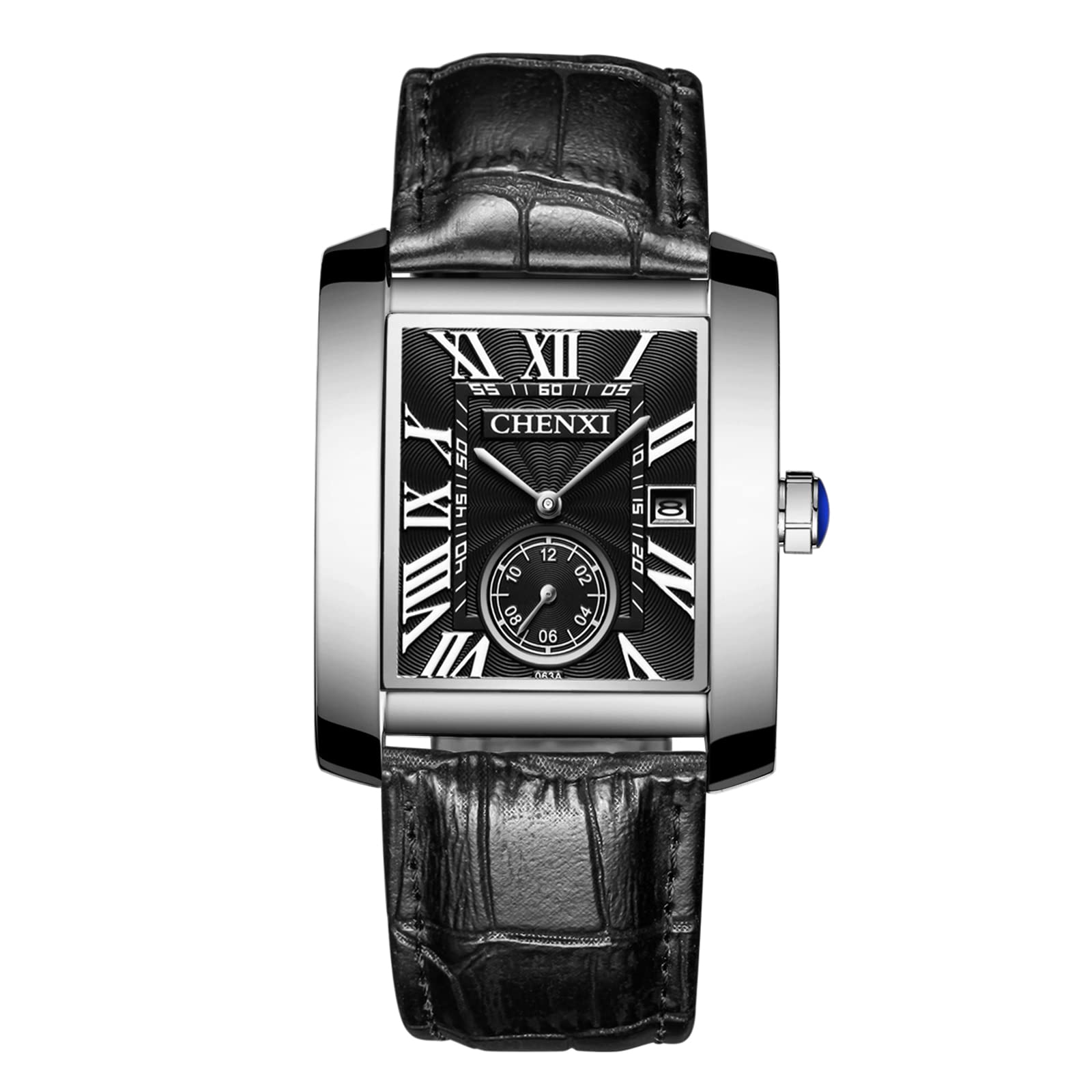 Ibohevo Leather Square Tank Watch: Men Black Rectangular Face Waterproof Vintage 1950s Analog Watches Classic Roman Numeral Calendar Wrist Watch