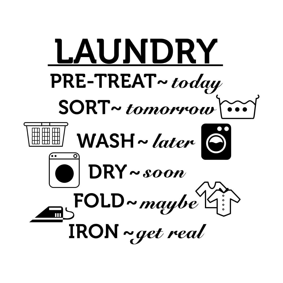 Lzhouting Wall Stickers 0527 Laundry Room Wall Sticker Vinyl Wallpaper Dry Cleaning Folding Ironing Removable Decal For Laundry Room Wall Decoration Large - 67X77cm