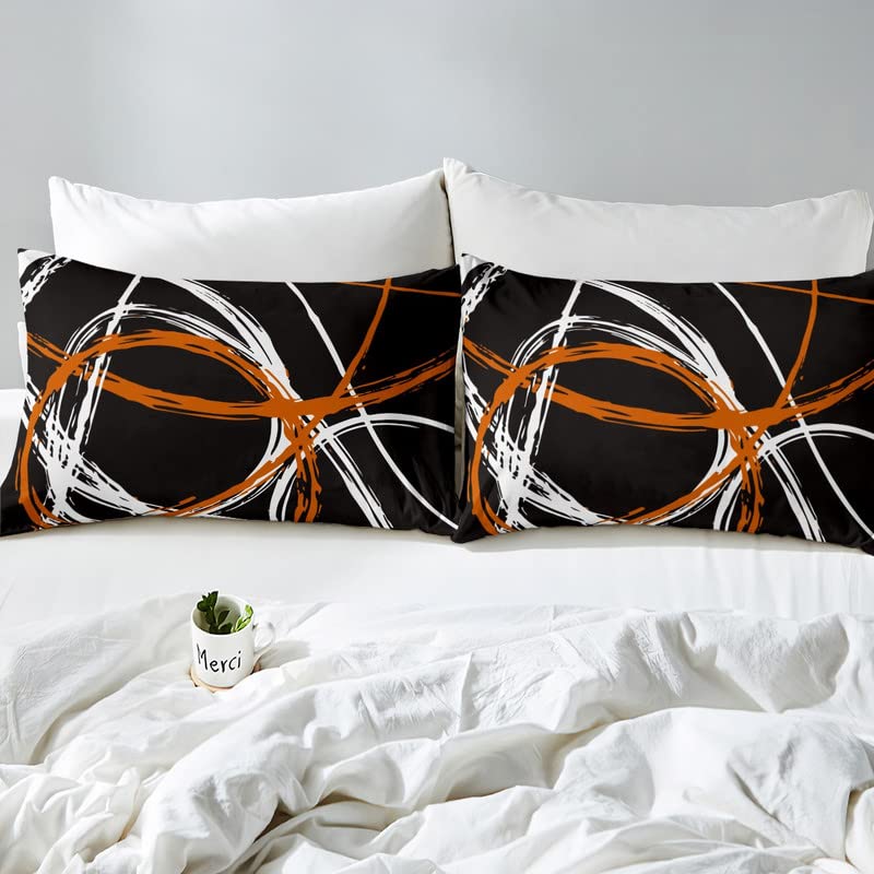 Retro Circle Bedding Duvet Cover Set Single Orange Black White Stripes Bedding Set for Kids Boys Girls Abstract Art Decor Comforter Cover Set Microfiber Bedspread Cover Bedroom Bedclothes - Image 4