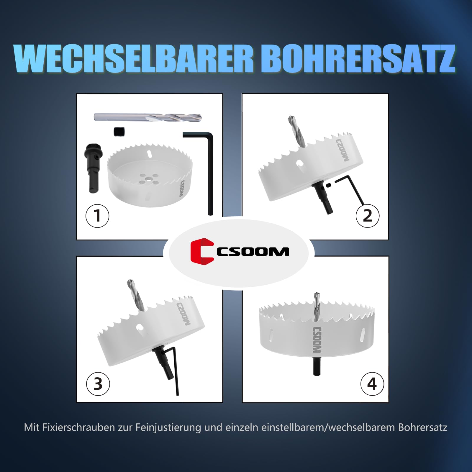 CSOOM Sega a tazza M42 BiMetall da 60 mm, bianca, per utensili di perforazione in legno, plastica, cartongesso e lamiera