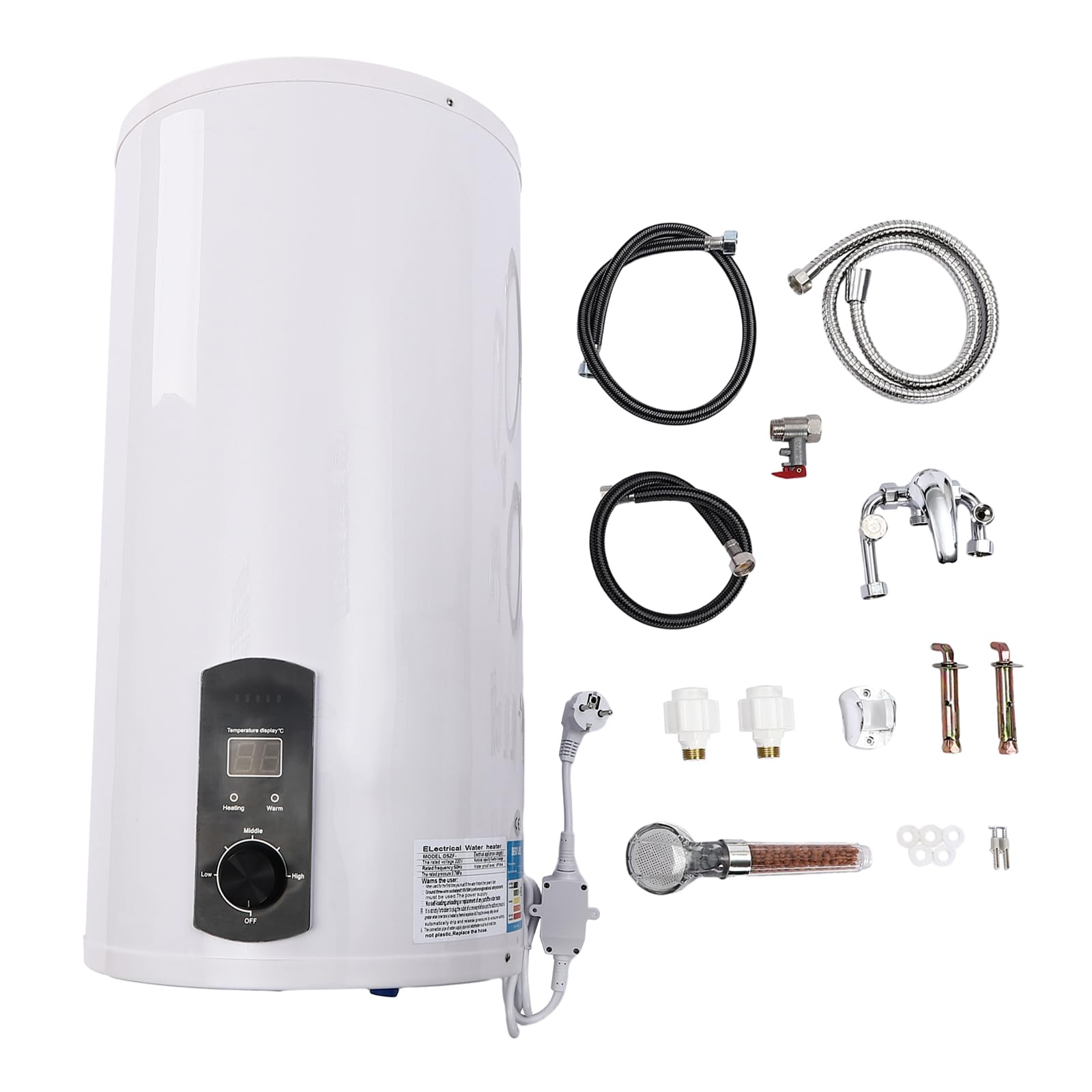 2KW Elektro Warmwasserspeicher 50L/80L/100L ABS Boiler Warmwasserboiler mit LED-Bildschirm, Kalt und Warm Wasserboiler 220V für Badezimmer, senkrecht gehängt(Volumen: 80L, Innenfutter: 50L)