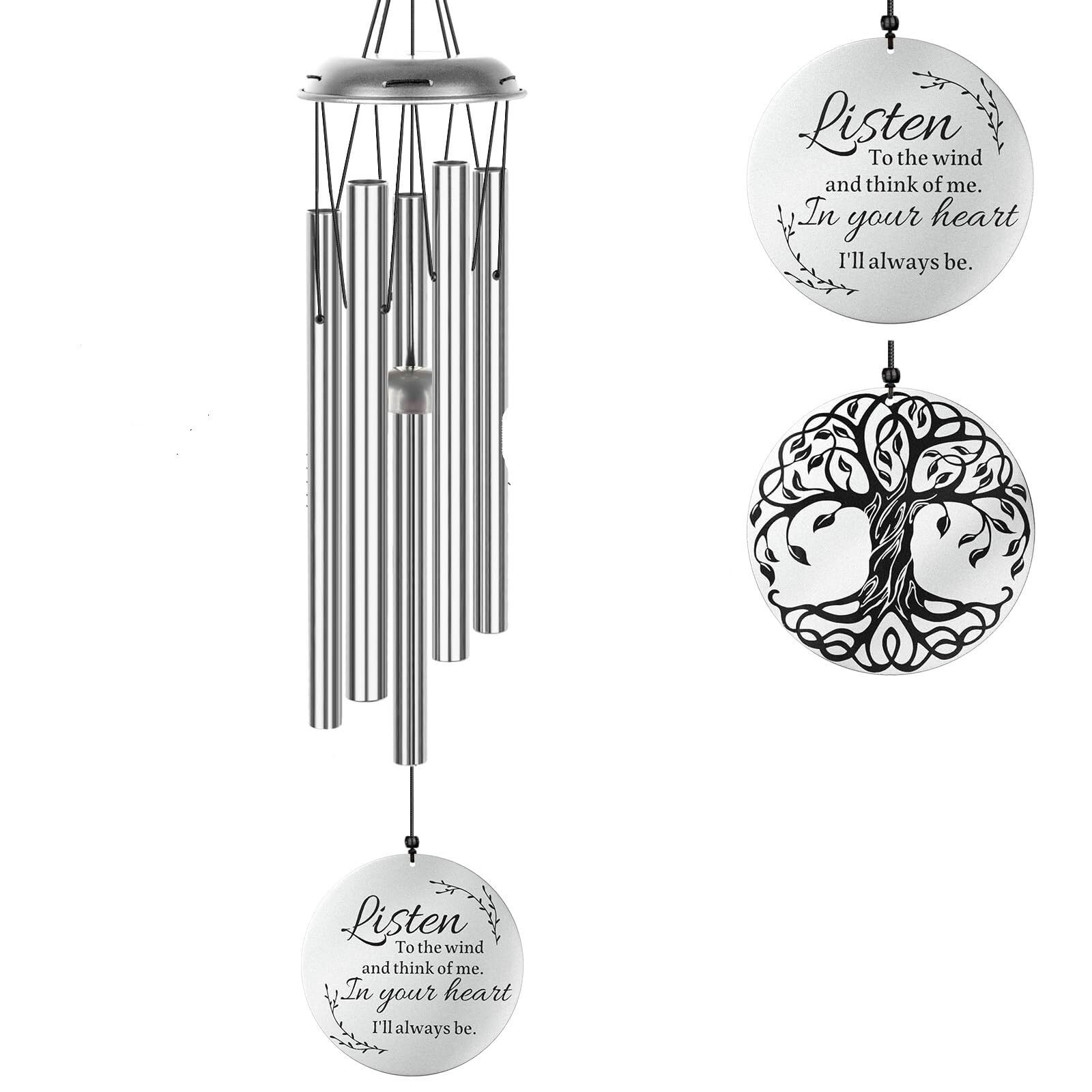 Wind Chime Sympathy Wind Chimes For Loss Of Loved One Inspirational Memorial Gifts WindChimes For Decor Windchime(26“-Silver)
