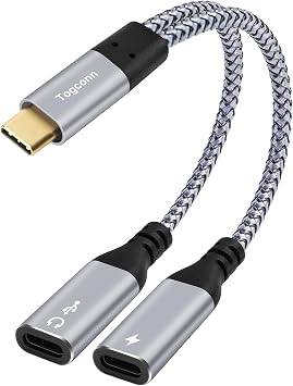 Dual USB C Headphone and Charger Adapter Y Splitter, 2-in-1 Type C to USB-C Audio Adapter with Fast Charging, Type-C Splitter Dongle Cable Cord for iPhone 15 Series, Galaxy S24/23, iPad Pro, Pixel 8