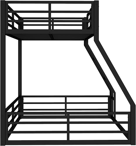 Miniatura 6 de Harper & Bright Designs Litera individual XL sobre Queen con escaleras, literas bajas de metal con vallas, litera de suelo resistente para niños,