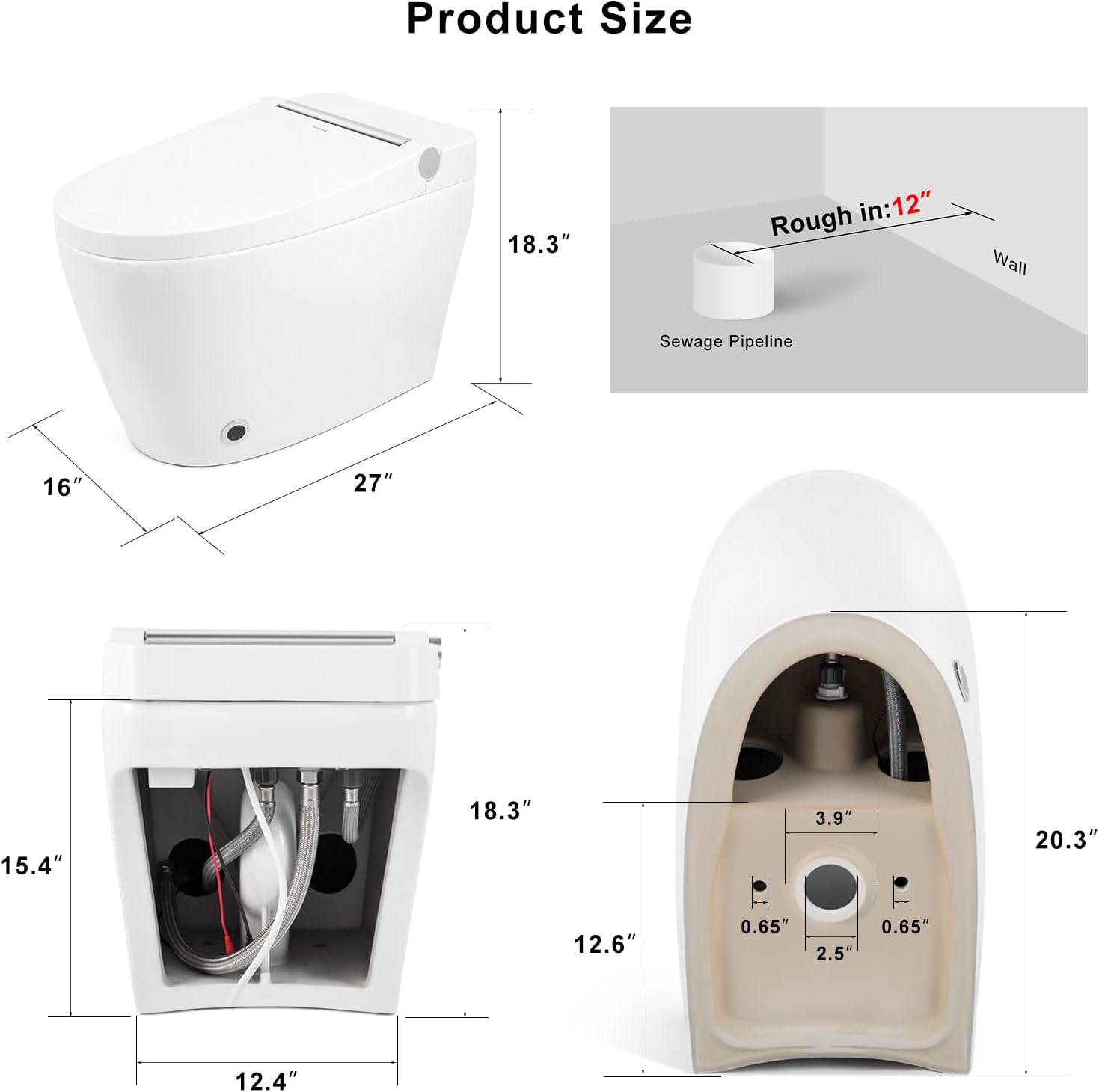 Cosvalve Heated Seat Smart Toilet, One Piece Toilet, Automatic Flush Tankless Toilet without Bidet, Foot sensor Flush, Blue Night Light, Knob Control, Power Outage Flushing - - 