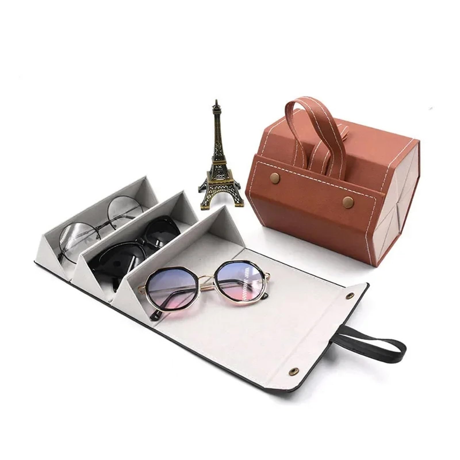 Organizer portatile for occhiali con 3/5 scomparti multiuso for riporre occhiali da sole, custodia in pelle PU pieghevole da viaggio
