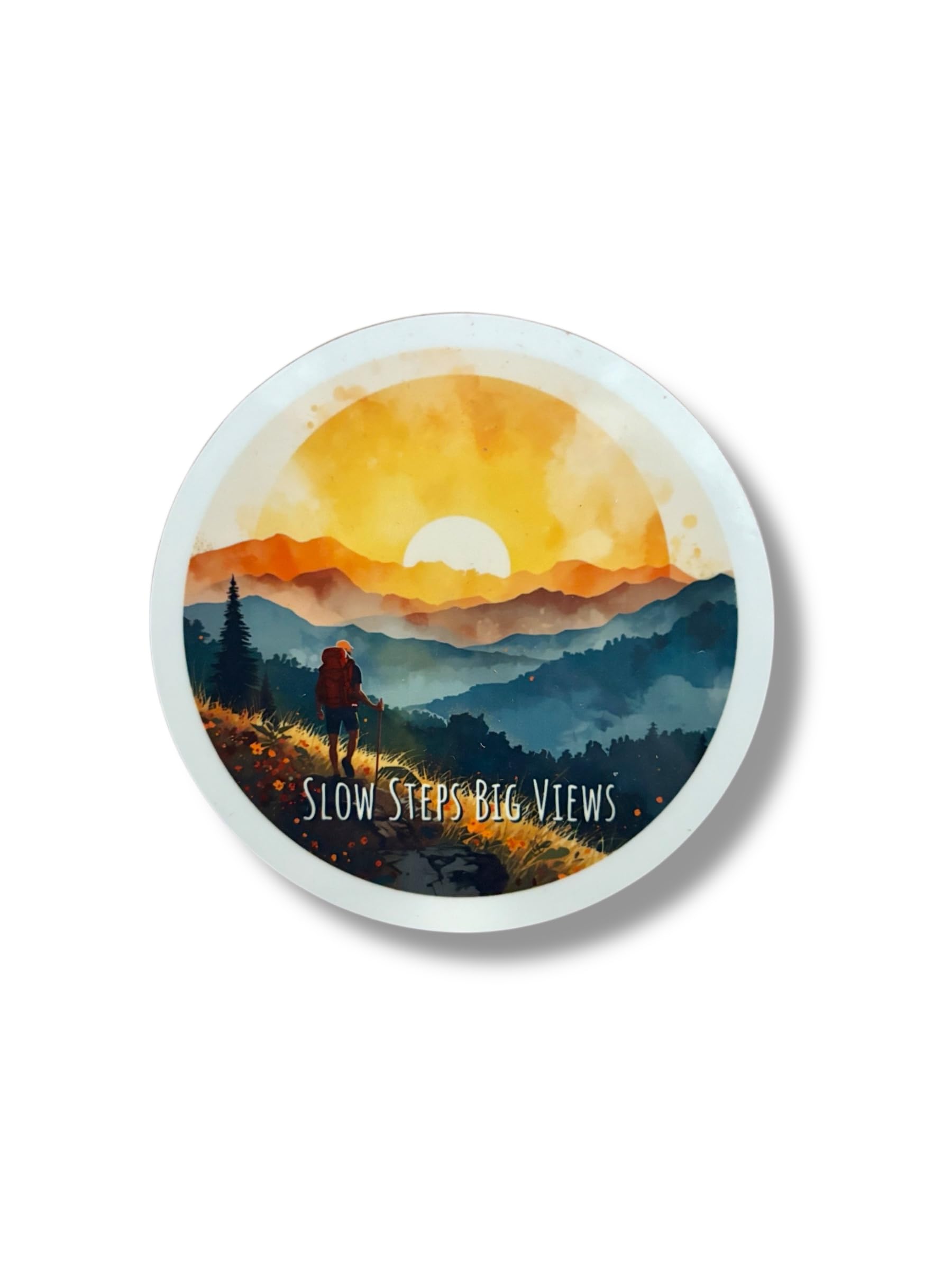 Slow Steps Big Views Hiker Hiking Watercolour Wooden Coaster
