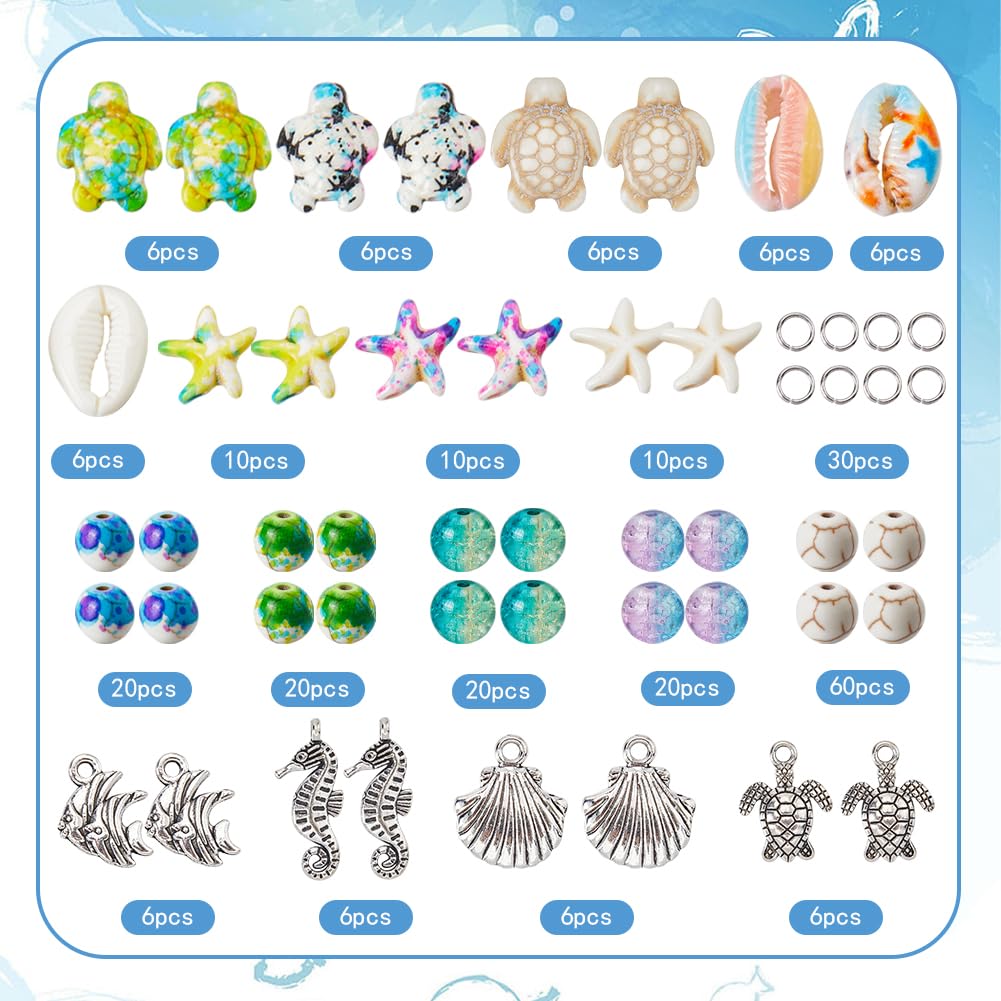 SUNNYCLUE 1 Box 260Pcs Summer Bead Kit Sea Turtle Bead Starfish Beads Natural Cowrie Shell Beads Ocean Charm Fish Seahorse Turtles Charms Turquoise Beads for Jewellery Making Kits Adults DIY Supplies - Image 2