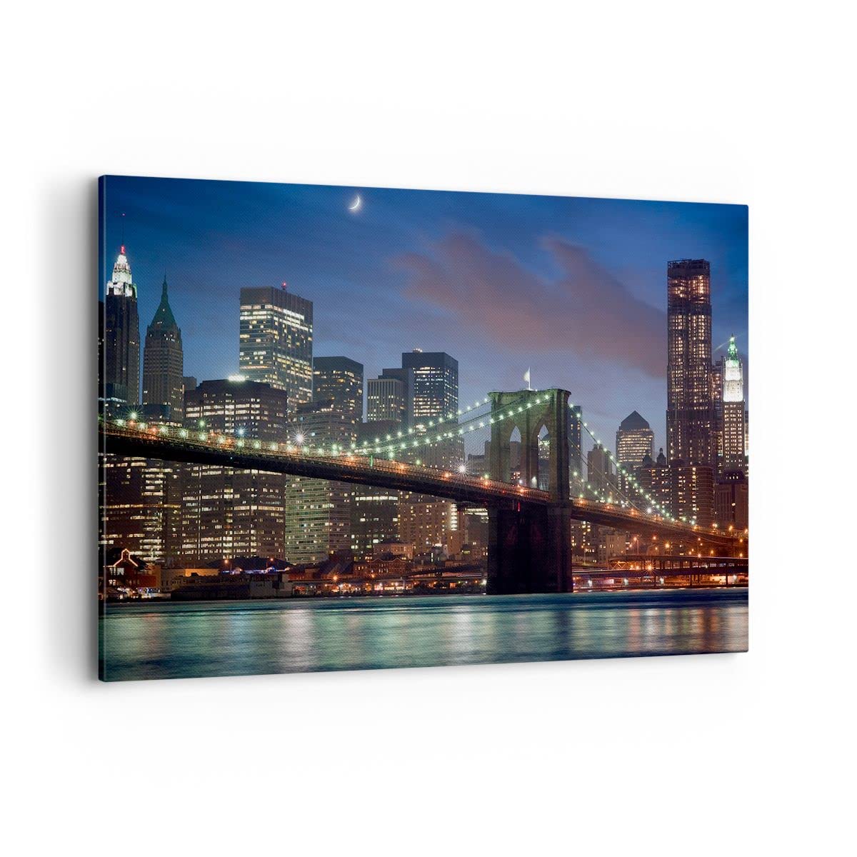 Cuadros Decoracion Salon Brooklyn puente noche nueva york ciudad Lienzos decorativos 120x80cm Cuadro Sobre Lienzo Moderno Dormitorio Cuadros Pared Imágenes Wall Art Prints Grande XXL AA120x80-0512