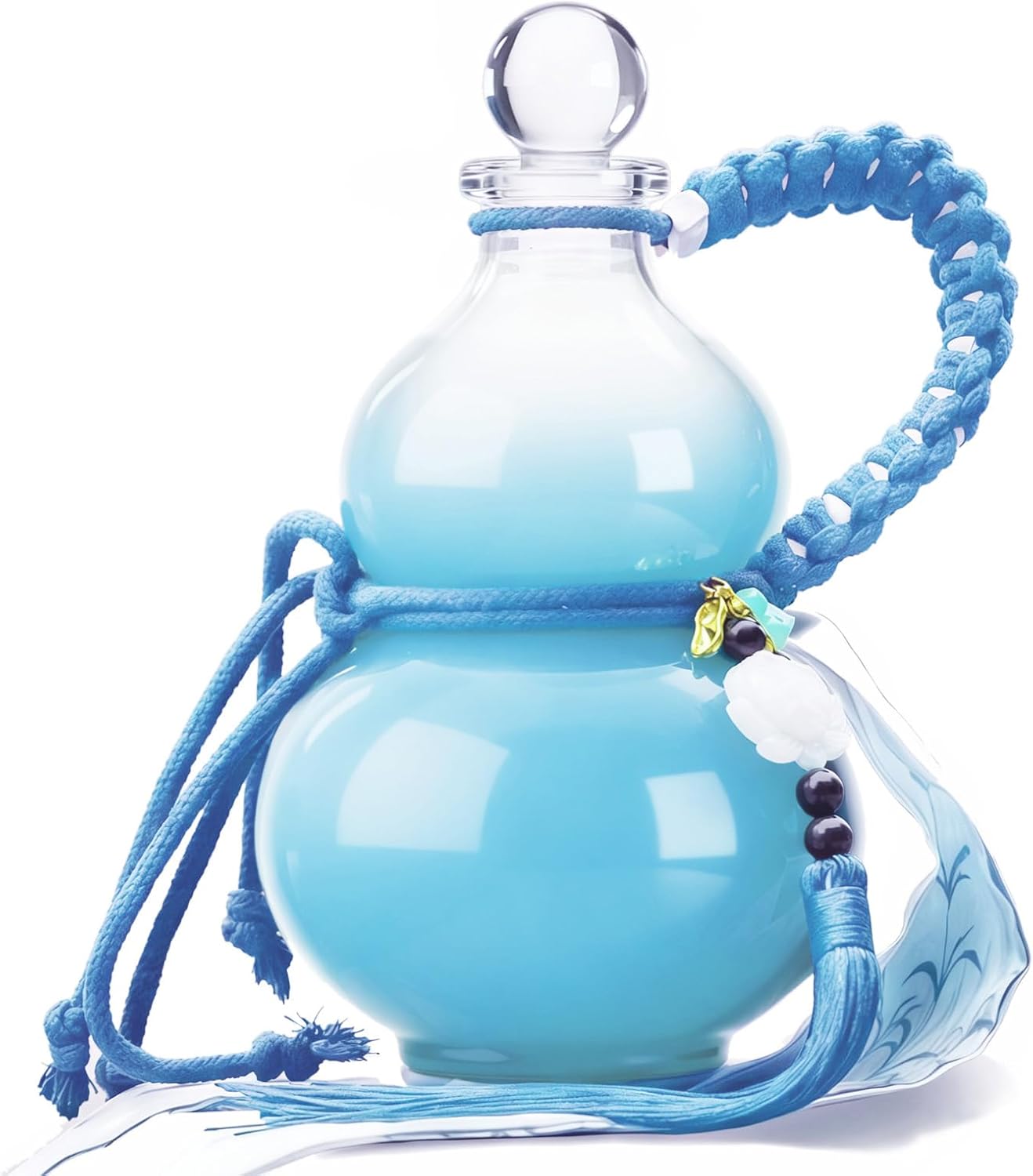 Glass Gourd Water Bottle, Drinking Gourd Bottle, Unique Bottle for Home Decoration, Sports Water Bottle for Outdoor, 18oz Capacity Glass Material (Blue)