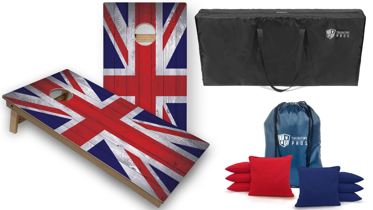 Tournament Grade Tailgating Pros Regulation Cornhole Boards Flag Set - Includes 8 Bean Bags, Carrying Cases, and 4'x2' Corn Hole Toss Game w/Ring Light
