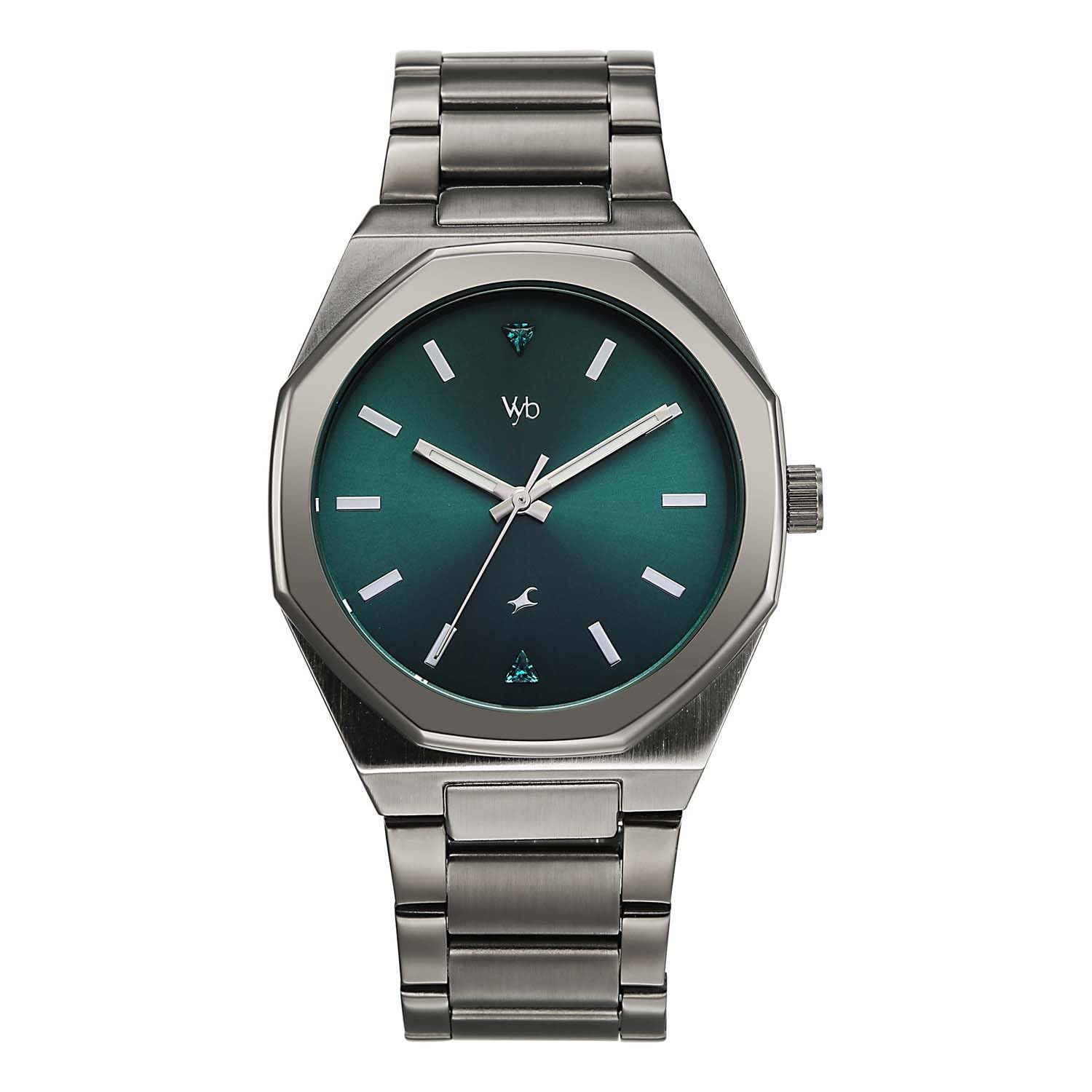 Fastrack Vyb Nimbus with Quartz Analog Green Dial Gun Stainless Steel Strap Watch for Men - FV30057QM01W