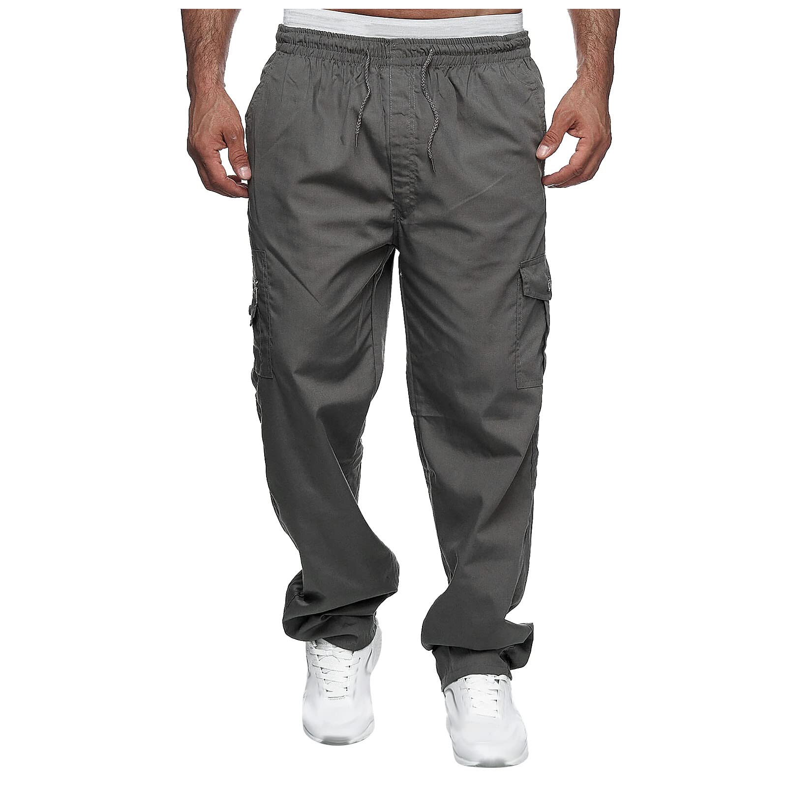 Mens Cargo Pants Baggy Button Fly Workout Joggers Casual Outdoor Lightweight Hiking Pants with Zipper Pockets