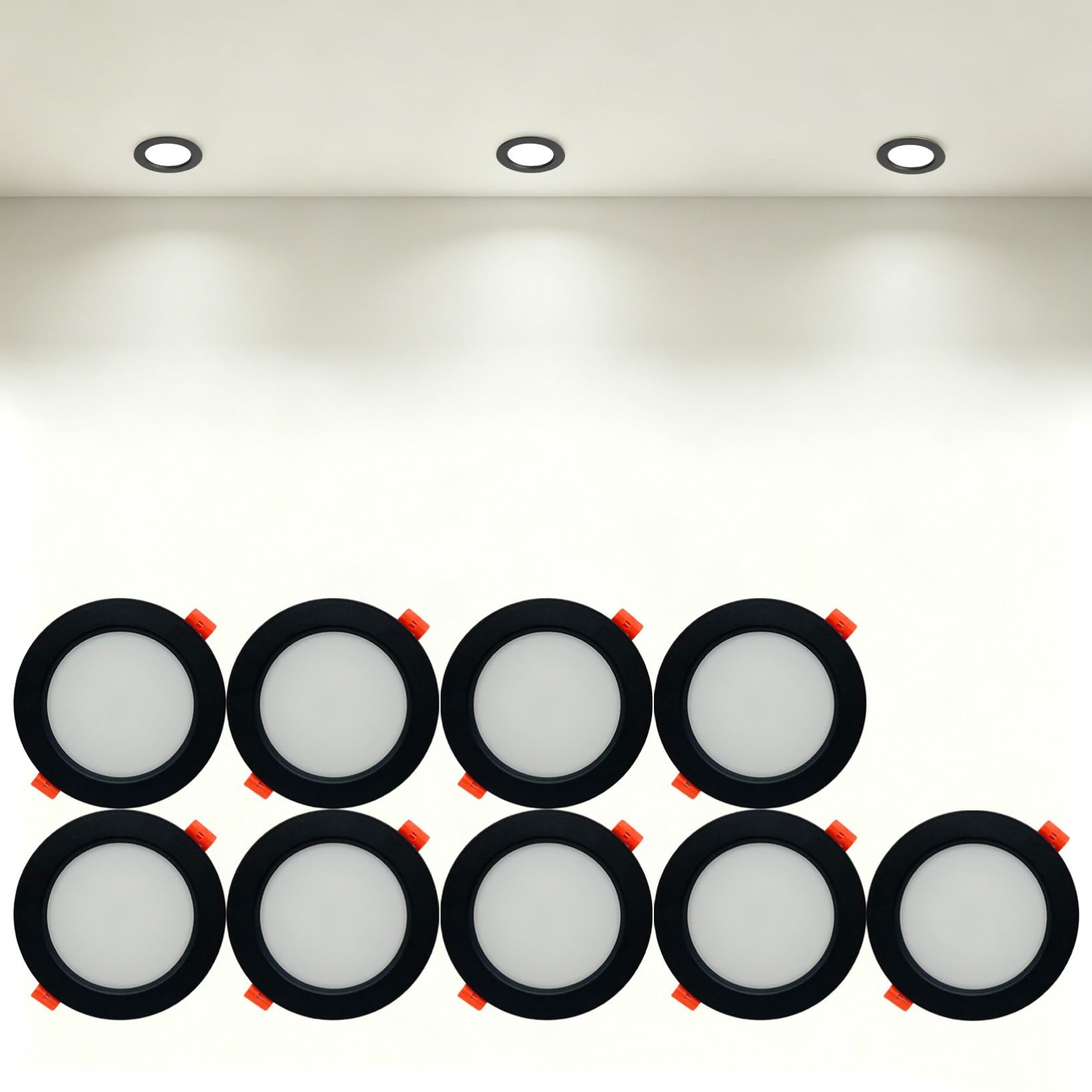 VOGHMOLD 24W Ultra Slim LED Downlight Recessed Ceiling Light 8 inch, 4000K Spot Lights Black Aluminum Trim, Cut Φ190-210mm, AC110-240V Panel Lighting for Office Hallway Closet, 9 Pack