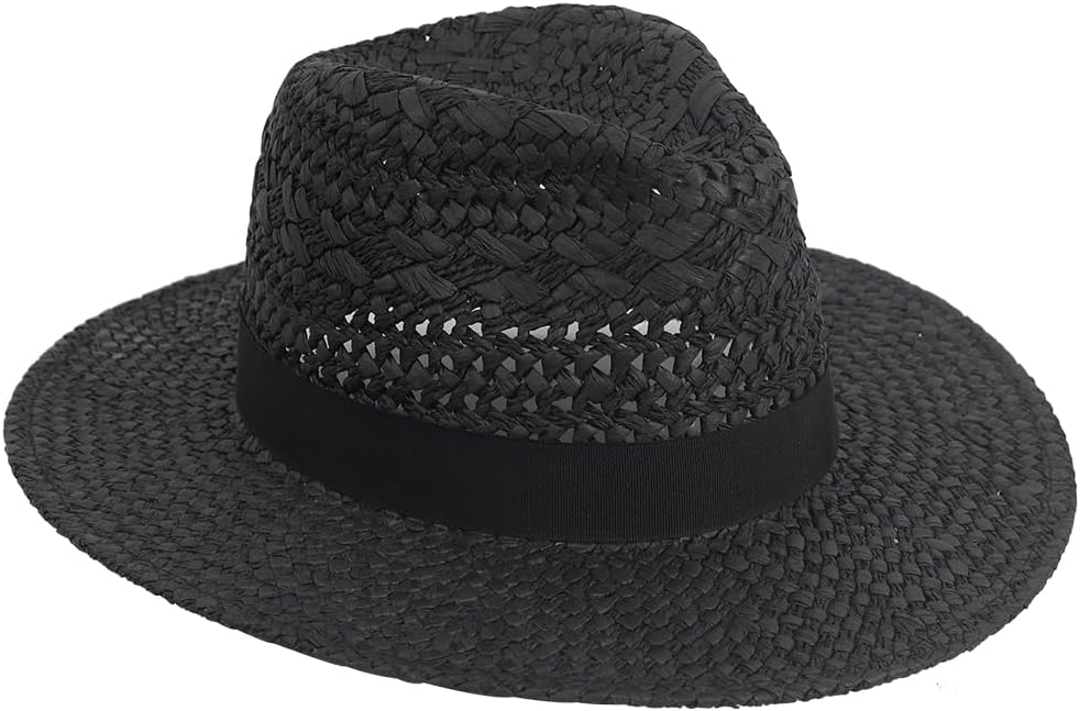 Straw Fedora Panama Hat for Women Men - Summer Beach Sun Hats Wide Brim UV Protection Lightweight - Image 2