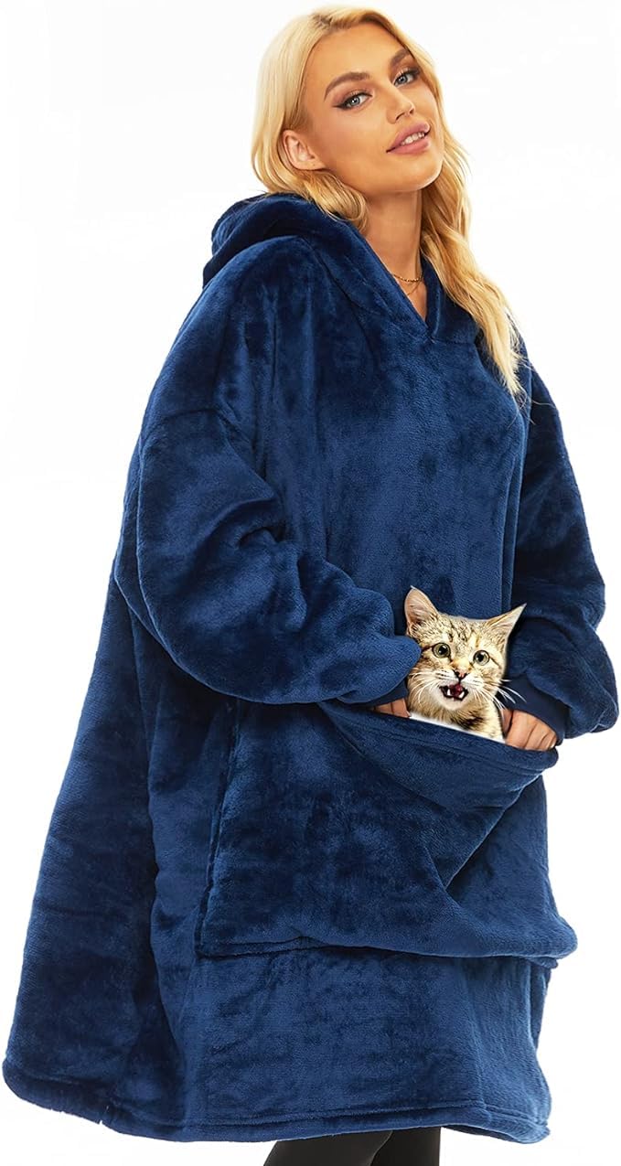 Wearable Blanket Hoodie for Adults Women Men Oversized Soft Warm Sherpa Fleece Hoodie with Pets Giant Pocket