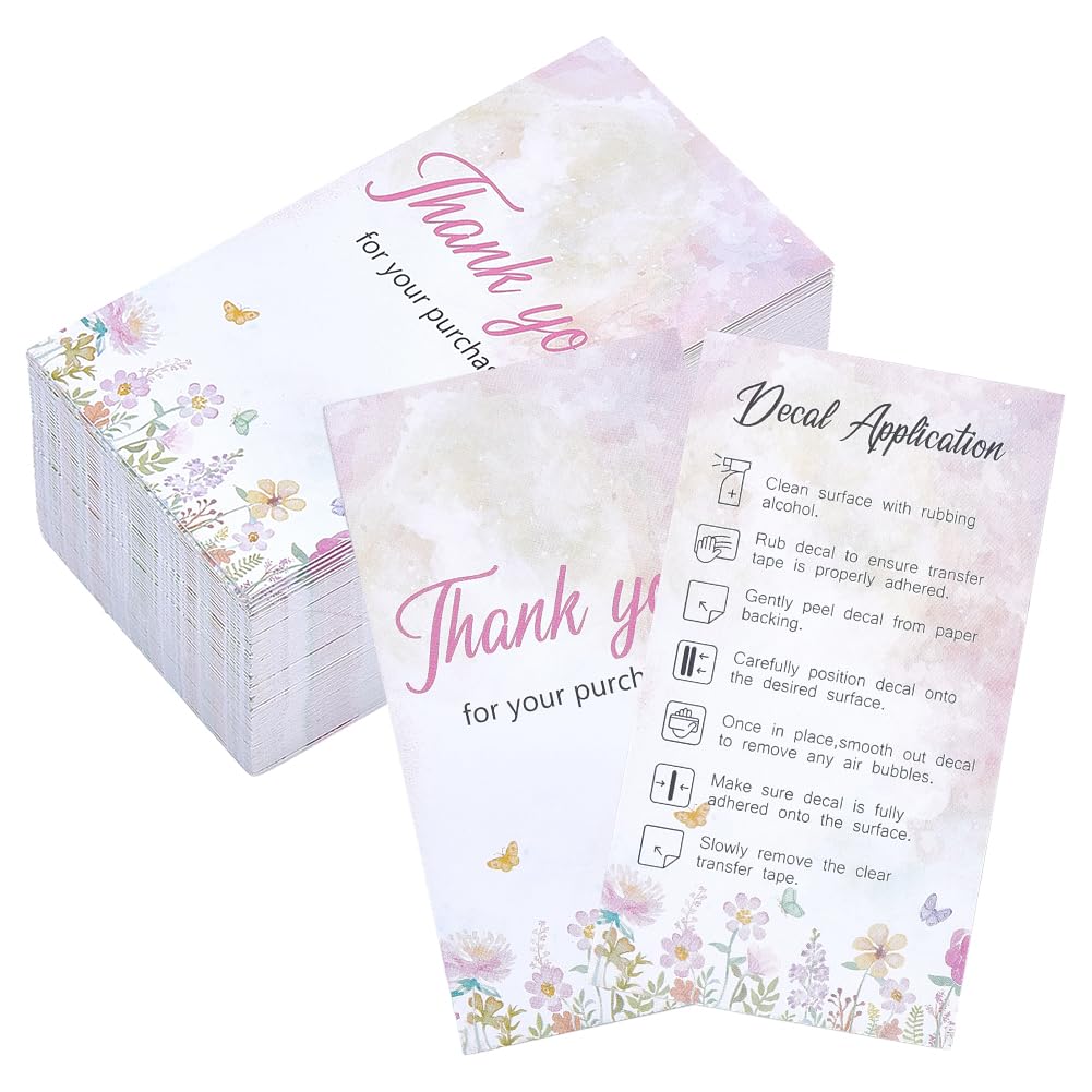 FINGERINSPIRE 240PCS Decal Application Instructions Cards 5x8.8cm Pearl Pink Floral Print Paper Instructions Cards Rectangle Display Card with Decal Using Tips for Sellers Online Shop Owners
