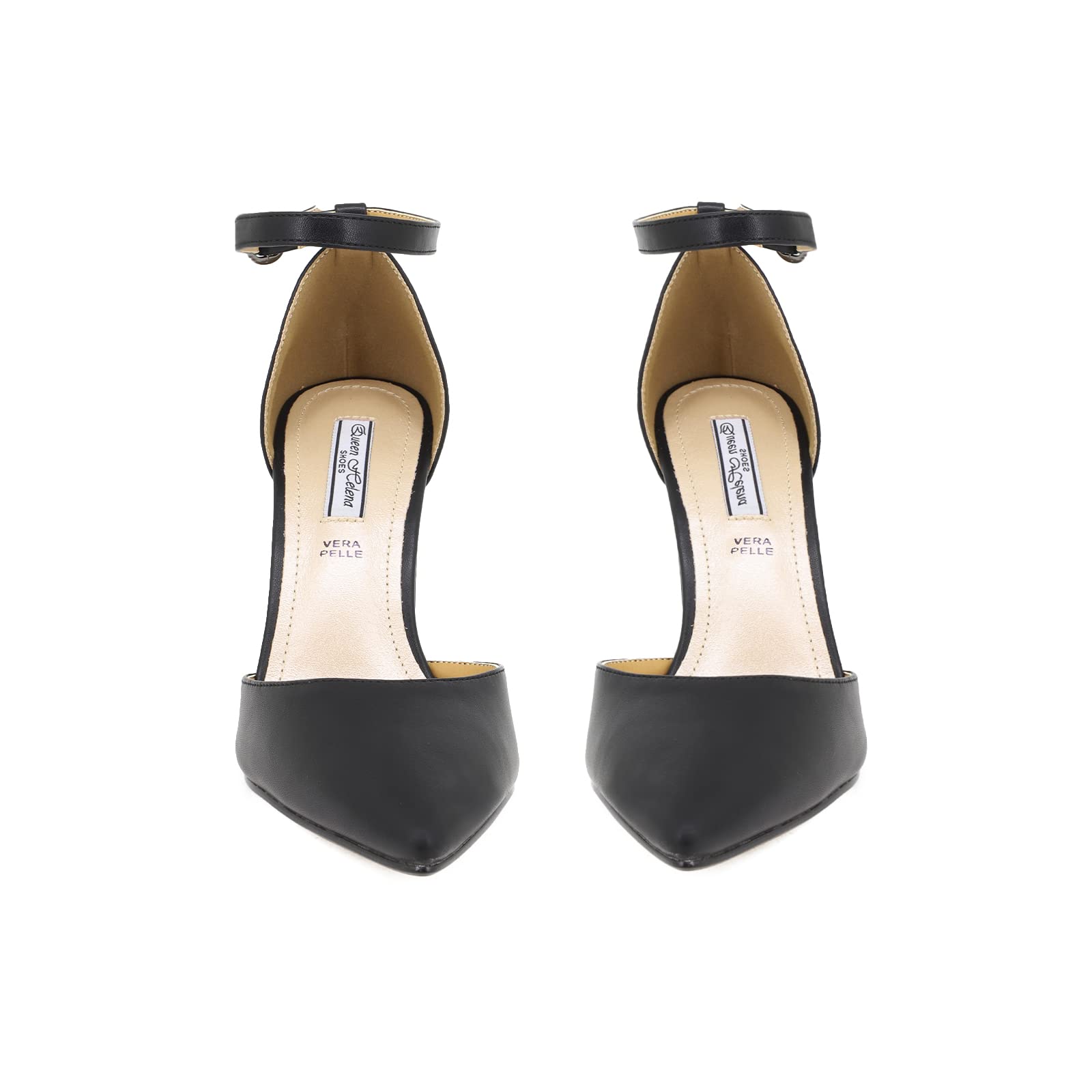 QUEEN HELENA Décolleté Scarpe con Tacco Medio Eleganti a Punta Chiusa con Cinturino Donna ZM9002 Nero 39