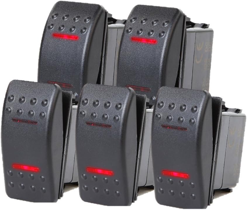 5 PCS Marine Boat Trailer Rocker Switch ON-Off-ON SPDT 4 PIN 2 RED LED RV : Sports & Outdoors