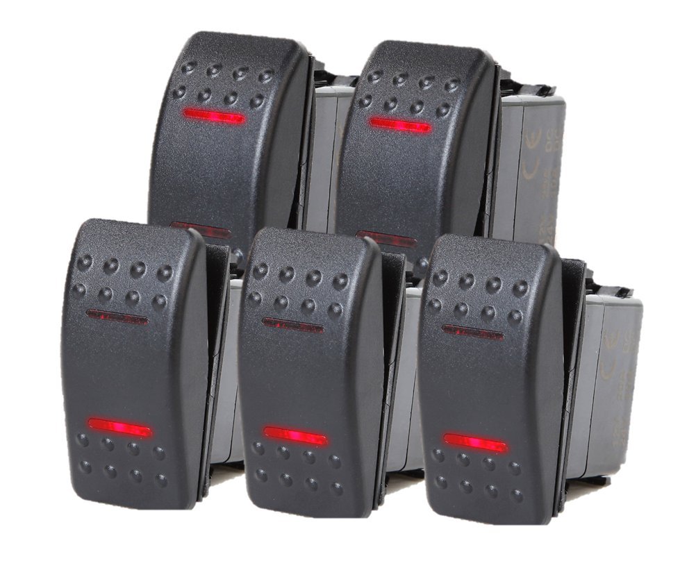 5 PCS Marine Boat Trailer Rocker Switch ON-Off-ON SPDT 4 PIN 2 RED LED RV