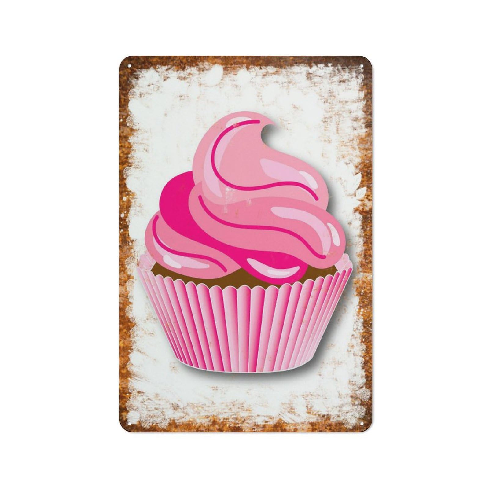 Metal Tin Sign Pink Cupcake With Sprinkles Pattern Vintage Rustic Wall Art Kitchen Bathroom Bedroom Living Room Cafe Farmhouse Entryway Office Garage Home Bar Laundry Room Porch Patio 8x12 Inch