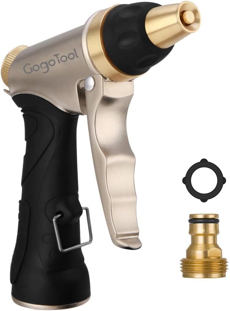 Spray Gun, GogoTool Garden Hose Nozzle Watering Gun 100% Metal Easy Flow Control Setting Ergonomic Trigger High Pressure Spary Nozzle for Car Washing Plant Watering Deck or Sidewalk Cleaning