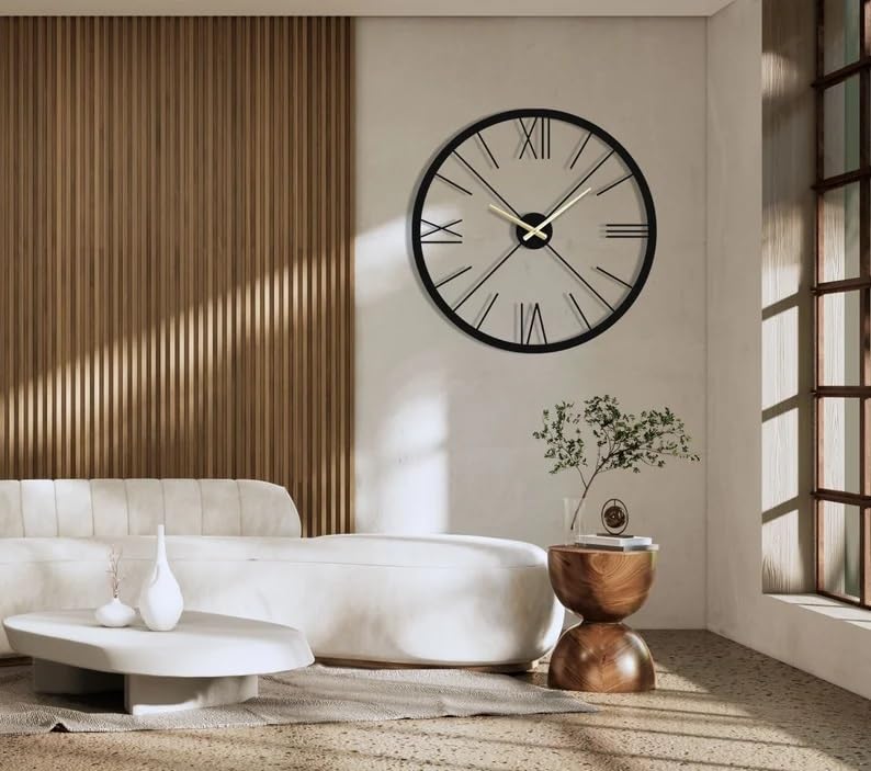 Image of Wall Clock Stylish Metal Analog Wall Clock for Living Room, Bedroom, Office, Kitchen, Home and Hall | Antique Fancy Big Size Modern Wall Watch (Black(DA-89), 50 CM)