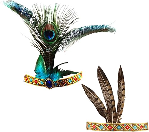 R STAR Diadema de plumas india, diadema bohemia borlas banda para el pelo diadema americana Headwear para mujeres y niñas