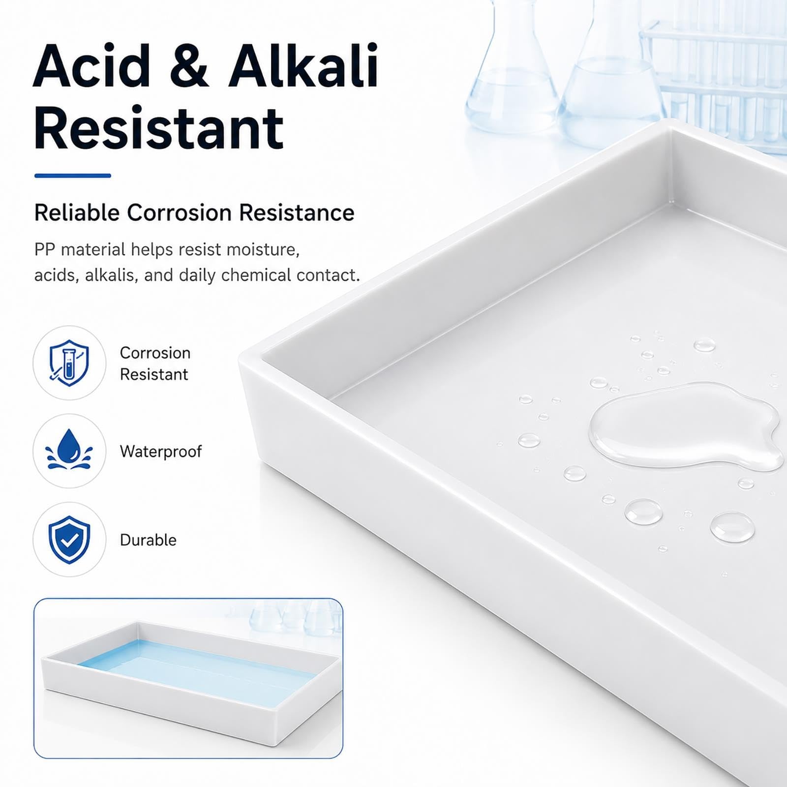 Bandeja Recogegotas Plástico Blanco, Bandeja Organizadora Rectangular de PP