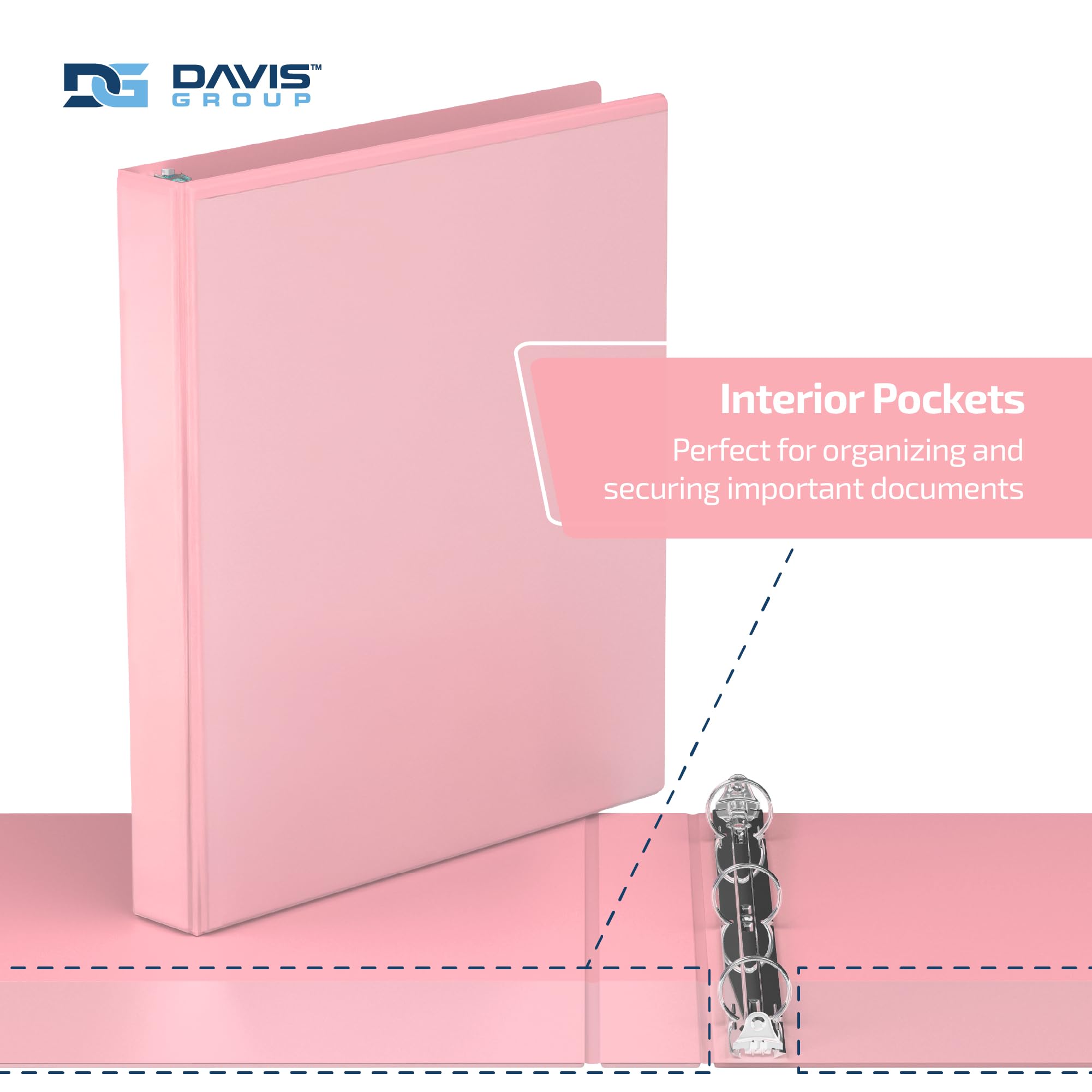 Lot de 6 classeurs de qualité supérieure, classeurs à anneaux avec couverture transparente et poches intérieures, options de couleur pastel, 2,5 cm, blush