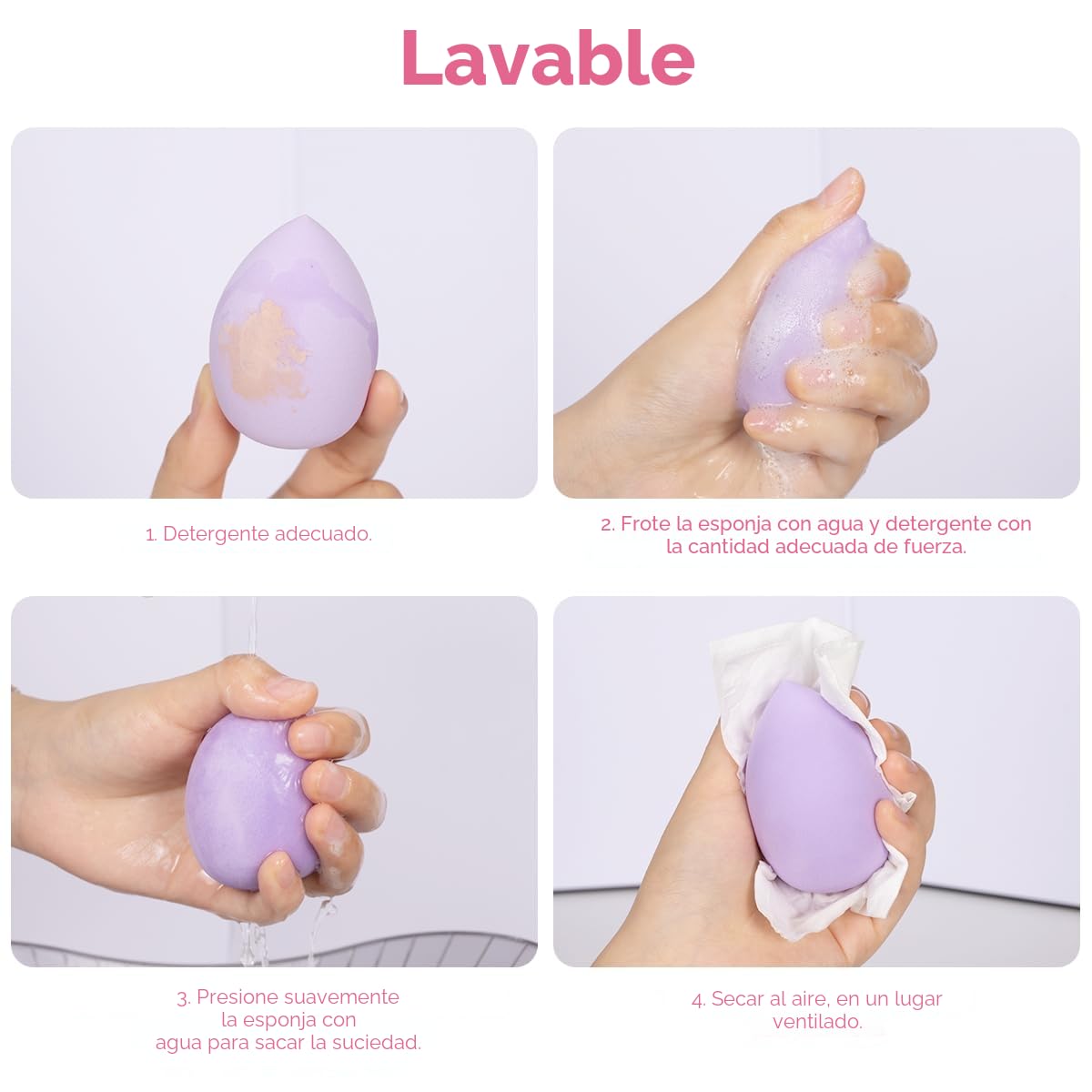 Juego de 8 Esponjas de Maquillaje, Batidora de Belleza, Esponja Lavable para Base Líquida, Polvo y Protección Solar