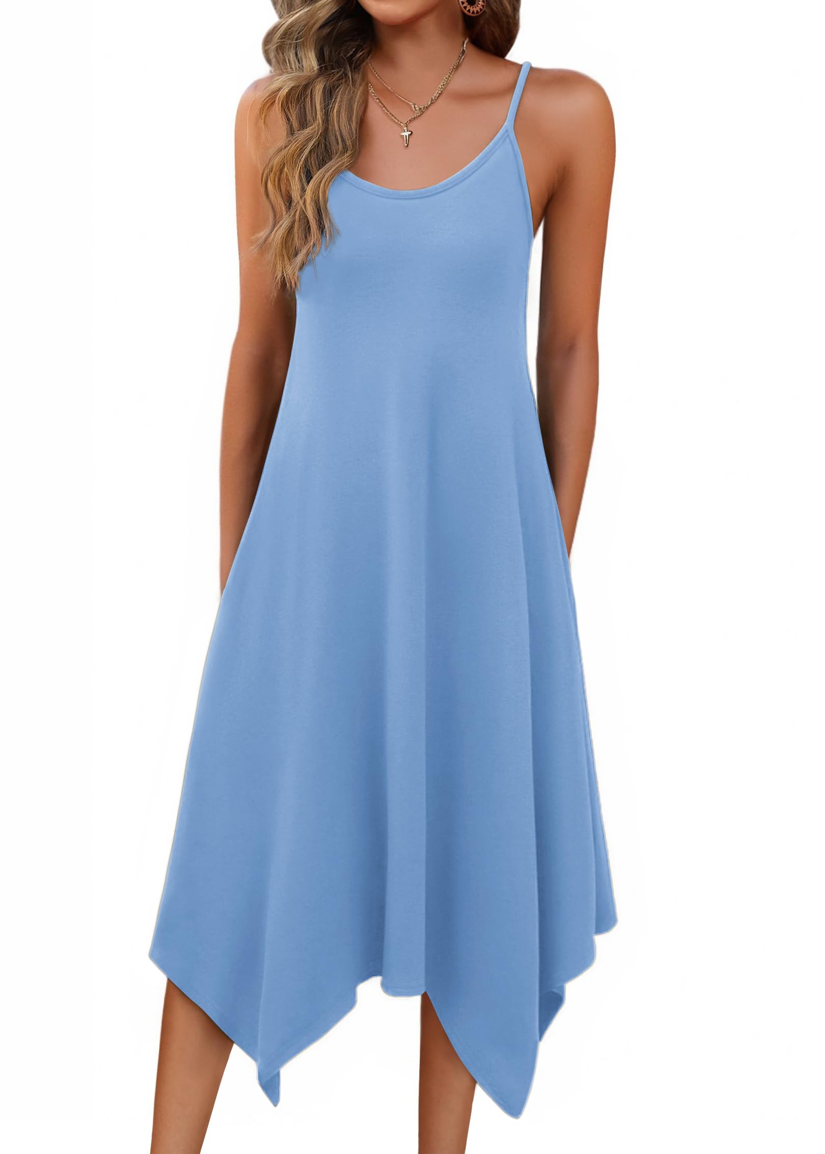 Zeagoo Abiti midi estivi da donna 2026 hawaiano bohémien spiaggia coprire prendisole con spalline sottili abito casual con tasche