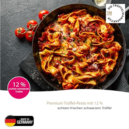 Die Trüffelmanufaktur - Trüffel Salsa Tartufata mit 15 % echtem schwarzem Trüffel, ideal als Sauce, Dip und Pesto, Feinkost Pilz-Trüffelpaste im 90 g Glas