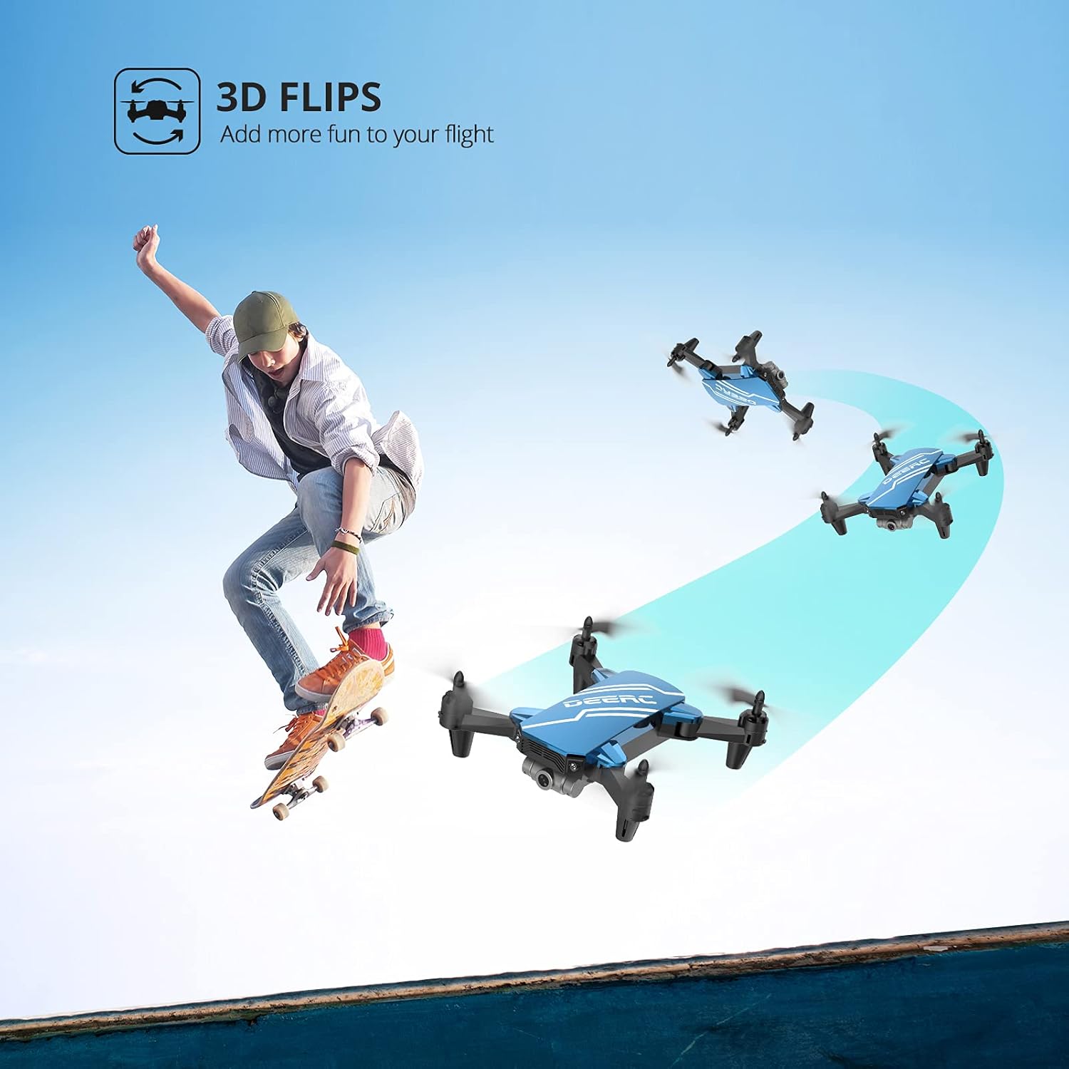 DEERC D20 Mini Drone with Camera for Kids, Remote Control Toys Gifts for Boys Girls with Voice Control, Gestures Selfie, Altitude Hold, Gravity Control, One Key Start, 3D Flips 2 Batteries, Blue : Toys & Games