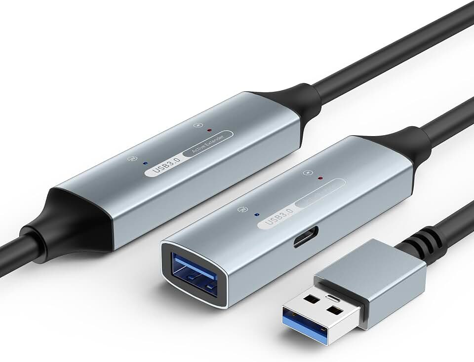 Cabo de extensão USB 3.0 de 5 m com amplificador de sinal ativo, cabo extensor USB longo macho para fêmea, sincronização estável de 5 Gbps para VR Meta Quest, webcam 4K, teclado, Xbox