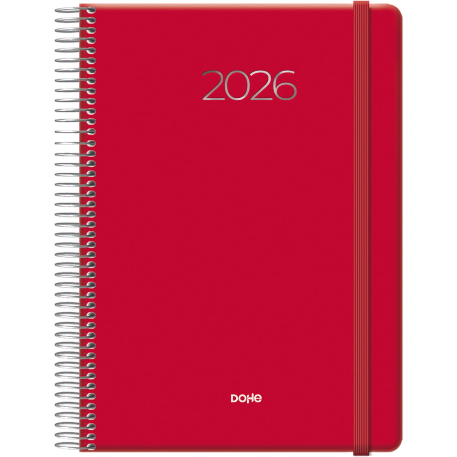 Dohe - 2026 Daily Planner – Day per Page, A5 (15x21 cm), Spiral and Elastic Closure, 12 Months January to December, Annual Planner in Spanish – Denver Red