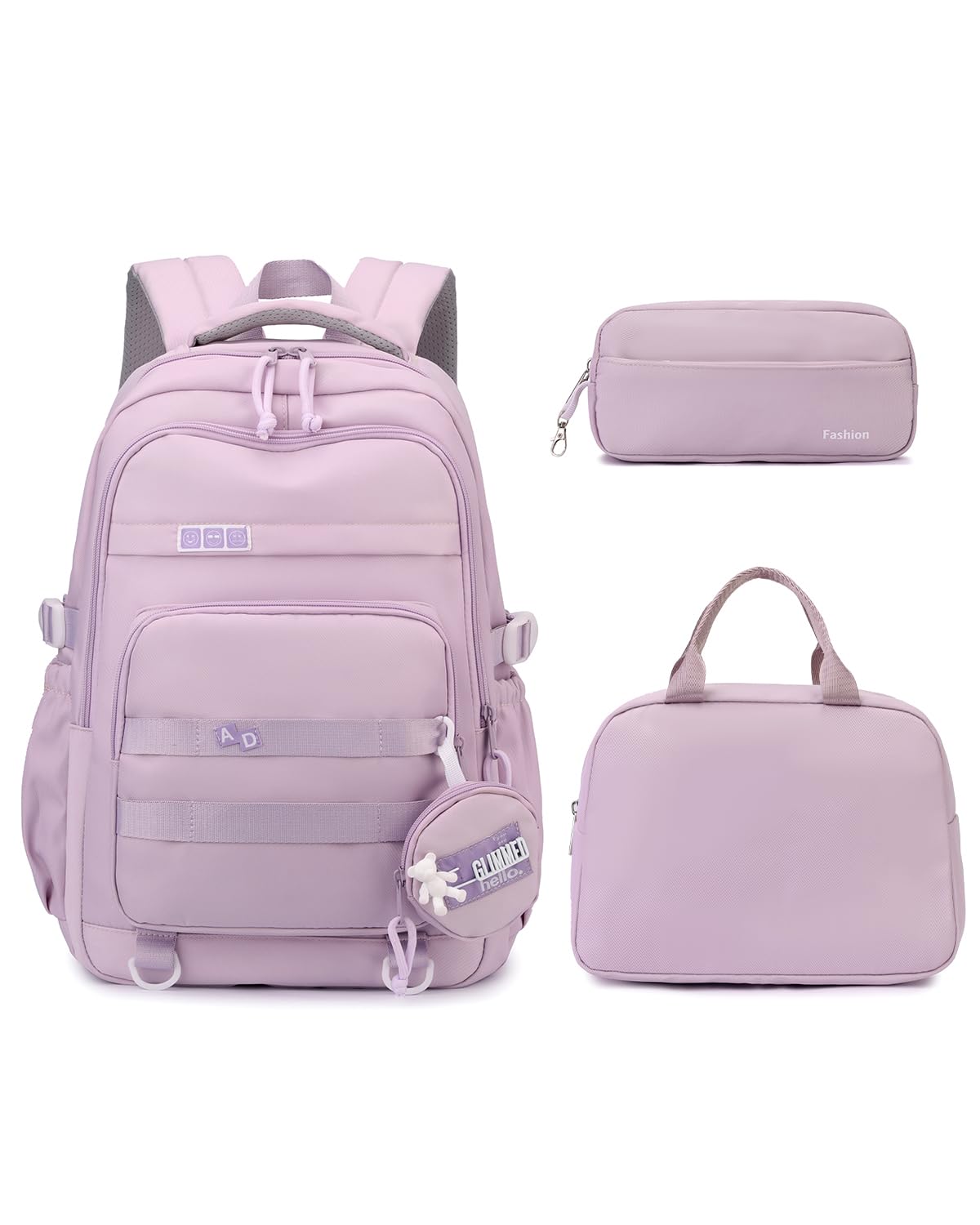 Amythe Zaino Ragazza per Scuola Elementare e Media - Set Zaino Scuola 3 Pezzi per Bambina con Borza Pranzo e Astuccio - Zaini da viaggio Leggero per Bambini 9-16 Anni -Viola