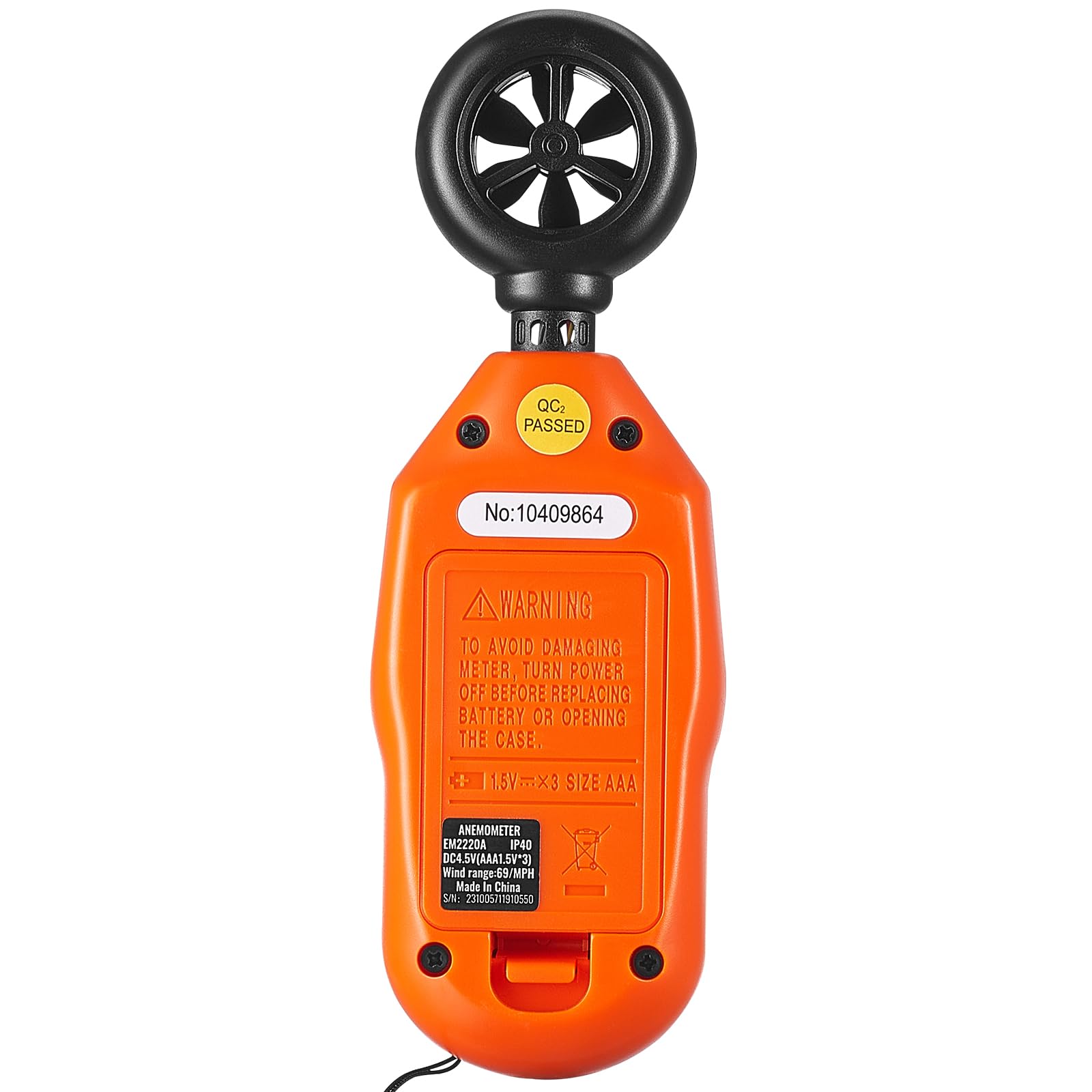 VEVOR Anemómetro Portátil Digital con Pantalla LED -10~45°C Medir Velocidad del Viento Temperatura