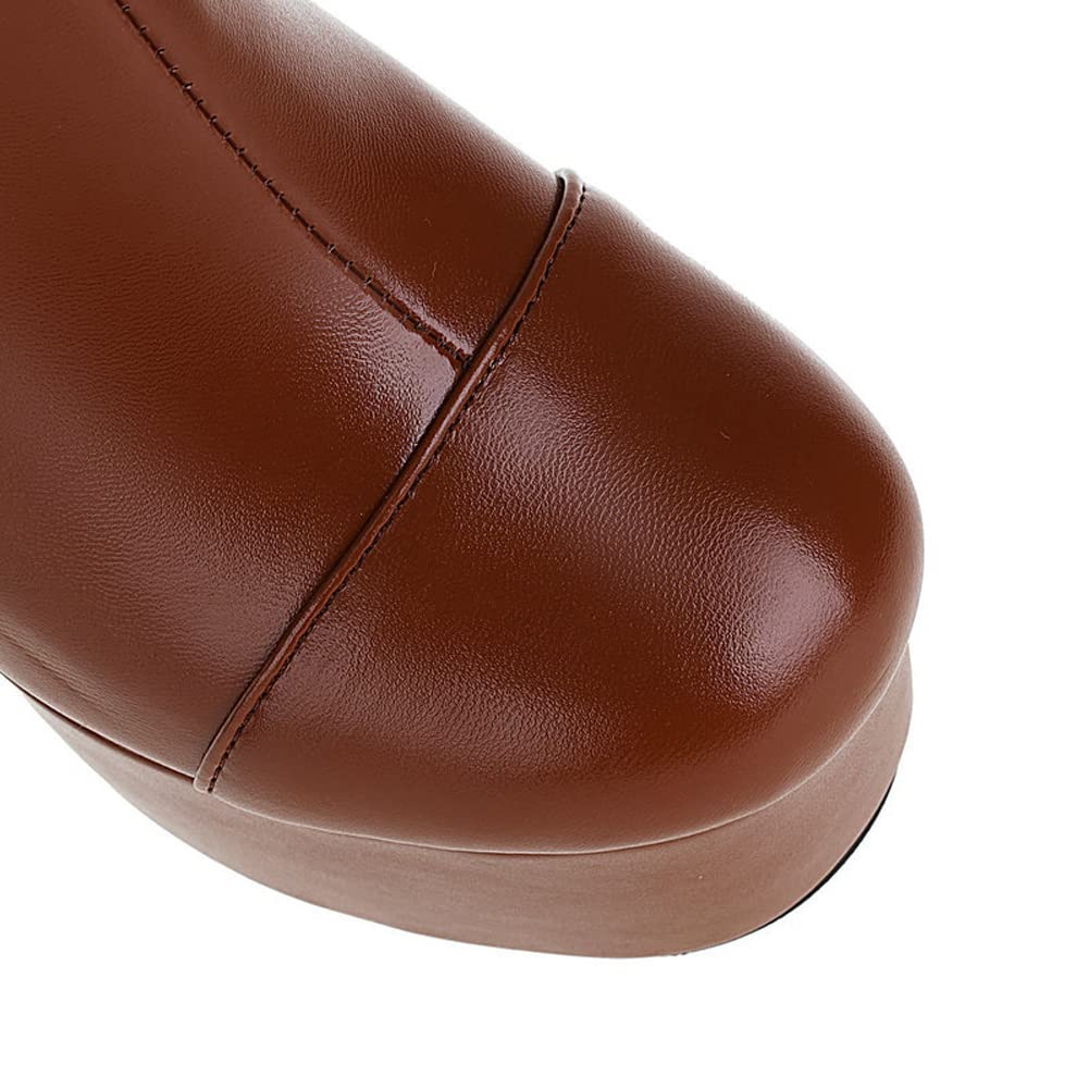 Plataforma Botas Altas hasta La Rodilla Tacón Ancho Botas De Montar con Cremallera para Mujer
