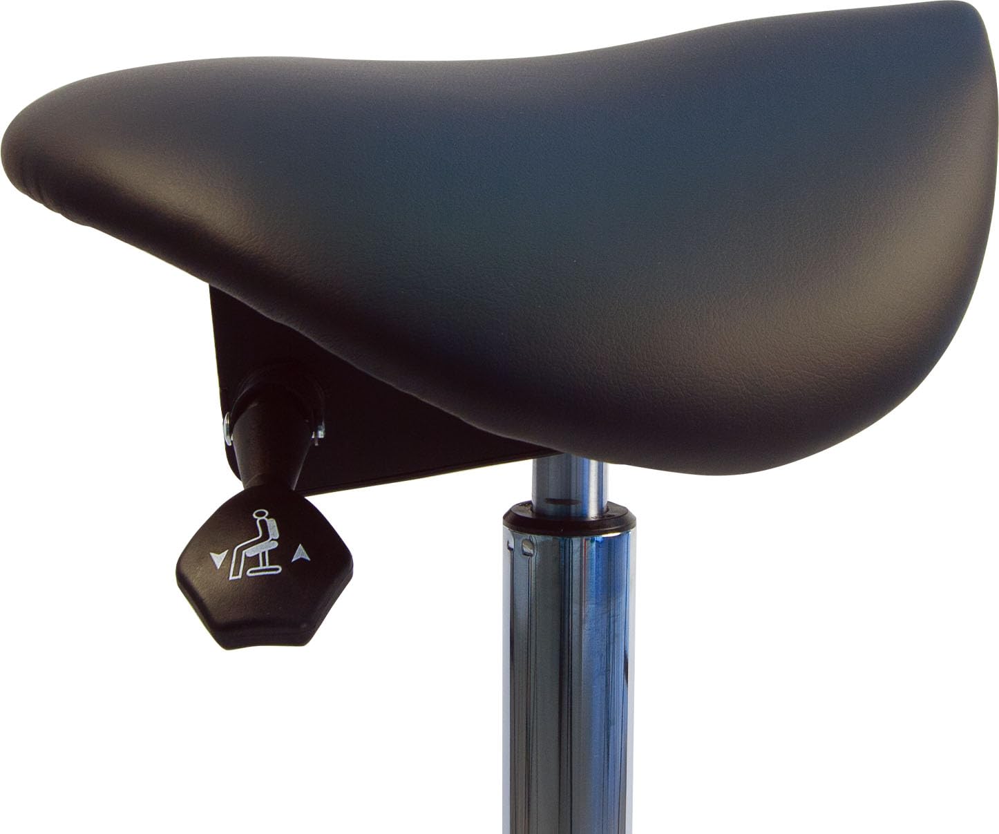 Ergolutions® Ergonomischer Sattelhocker - Belastbar bis 150kg, Bis 86cm Höhe, Rollhocker mit Federung, Veganer Lederbezug, Therapiehocker, drehbare Universalrollen, Schwarz