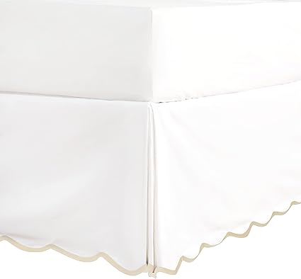 HIG Off-White Chic Twin XL Bed Skirt - Easy Fit Scallop Edge Pleated Bedskirts, 14 Inch Drop Anti-Slip Dust Ruffle, Thick Fabric for Enhanced Privacy, Pre-Washed for Long-Lasting Use(N60022)