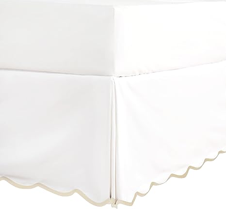 HIG Off-White Chic Twin XL Bed Skirt - Easy Fit Scallop Edge Pleated Bedskirts, 14 Inch Drop Anti-Slip Dust Ruffle, Thick Fabric for Enhanced Privacy, Pre-Washed for Long-Lasting Use(N60022)