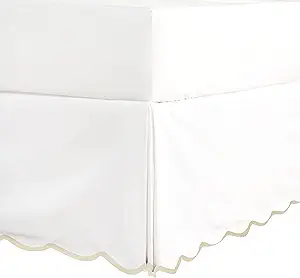 HIG Off-White Chic Twin XL Bed Skirt - Easy Fit Scallop Edge Pleated Bedskirts, 14 Inch Drop Anti-Slip Dust Ruffle, Thick Fabric for Enhanced Privacy, Pre-Washed for Long-Lasting Use(N60022)