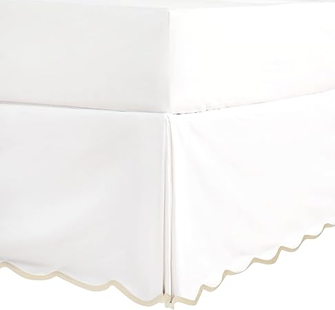 HIG Off-White Chic Twin XL Bed Skirt - Easy Fit Scallop Edge Pleated Bedskirts, 14 Inch Drop Anti-Slip Dust Ruffle, Thick Fabric for Enhanced Privacy, Pre-Washed for Long-Lasting Use(N60022)