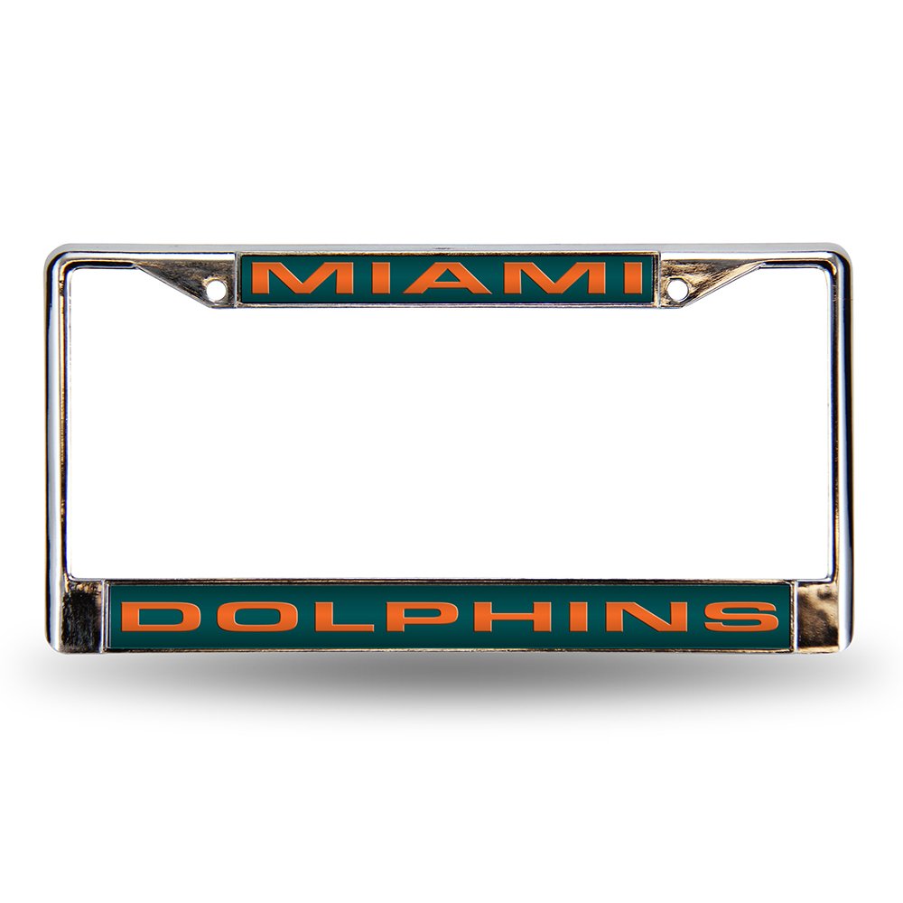 Rico Industries NFL Miami Dolphins Laser Cut Inlaid Standard Chrome License Plate Frame