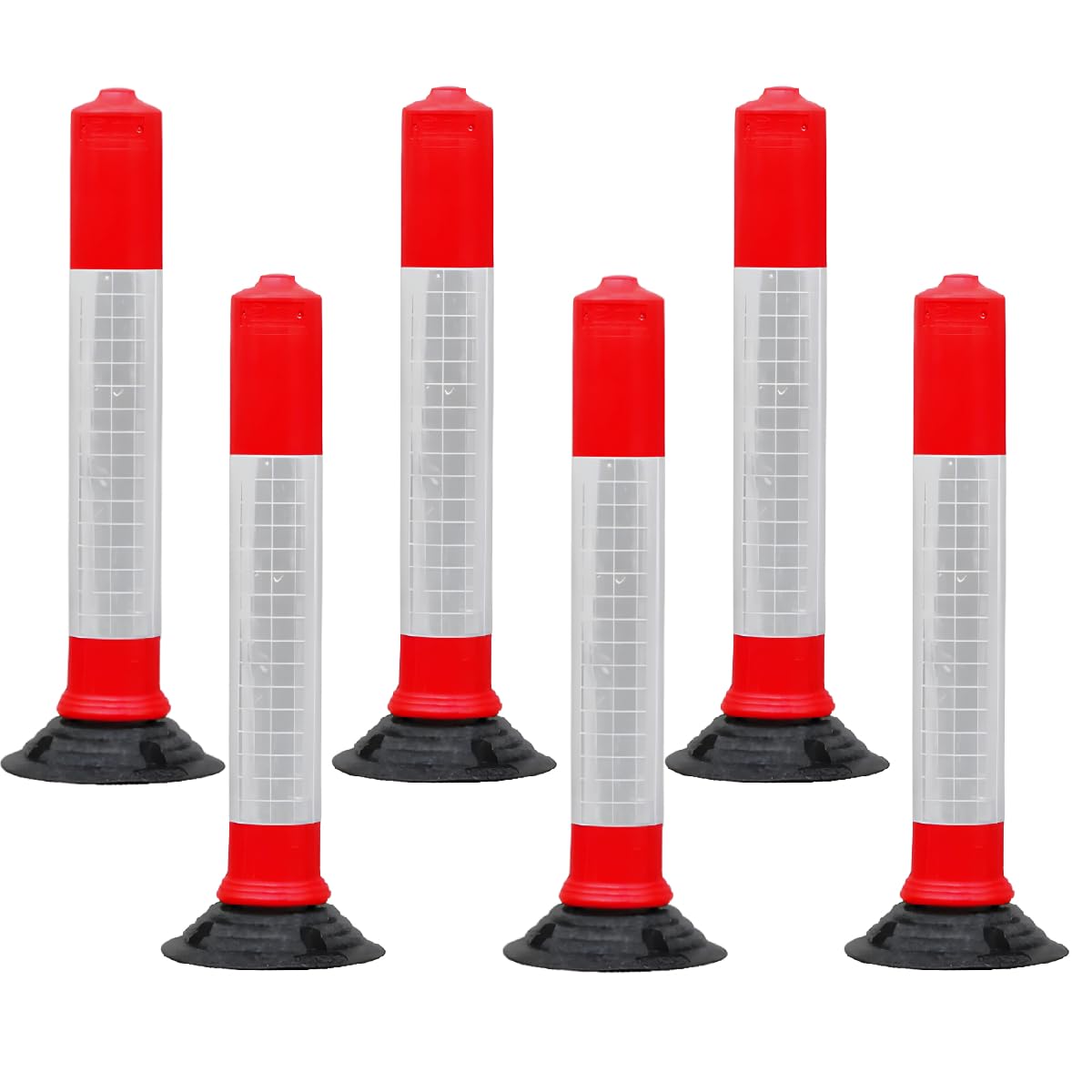 6 Pack 75cm Traffic Cone Post Bollard Flexible Reflective Premium Safety Shockproof Parking Cones
