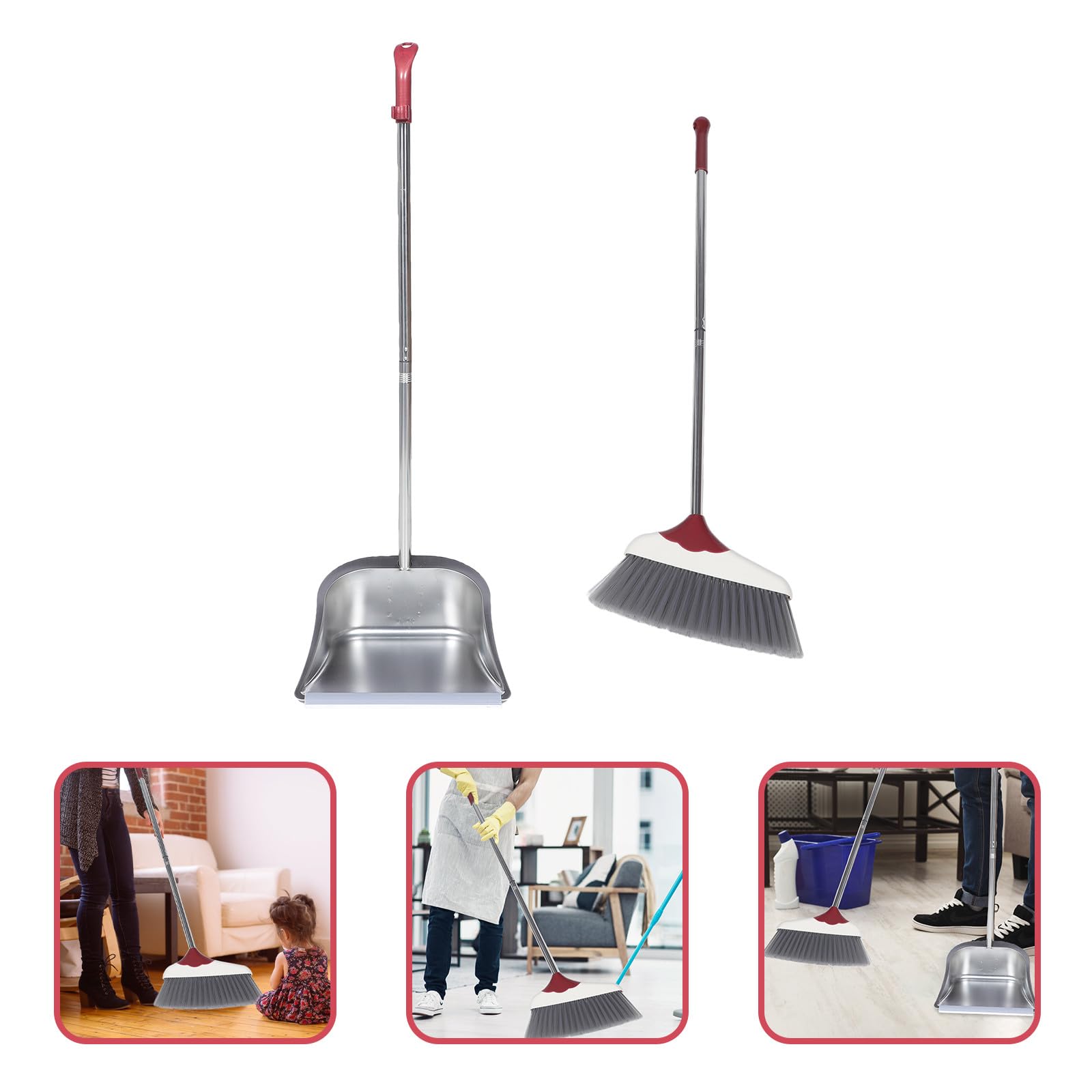 Set Scopa e Paletta in Acciaio Resistente Manico Lungo Scopa Flessibile per Pulizie Domestiche e Dormitorio Palette per Spazzatura Design Pratico per Angoli Stretti Utensili